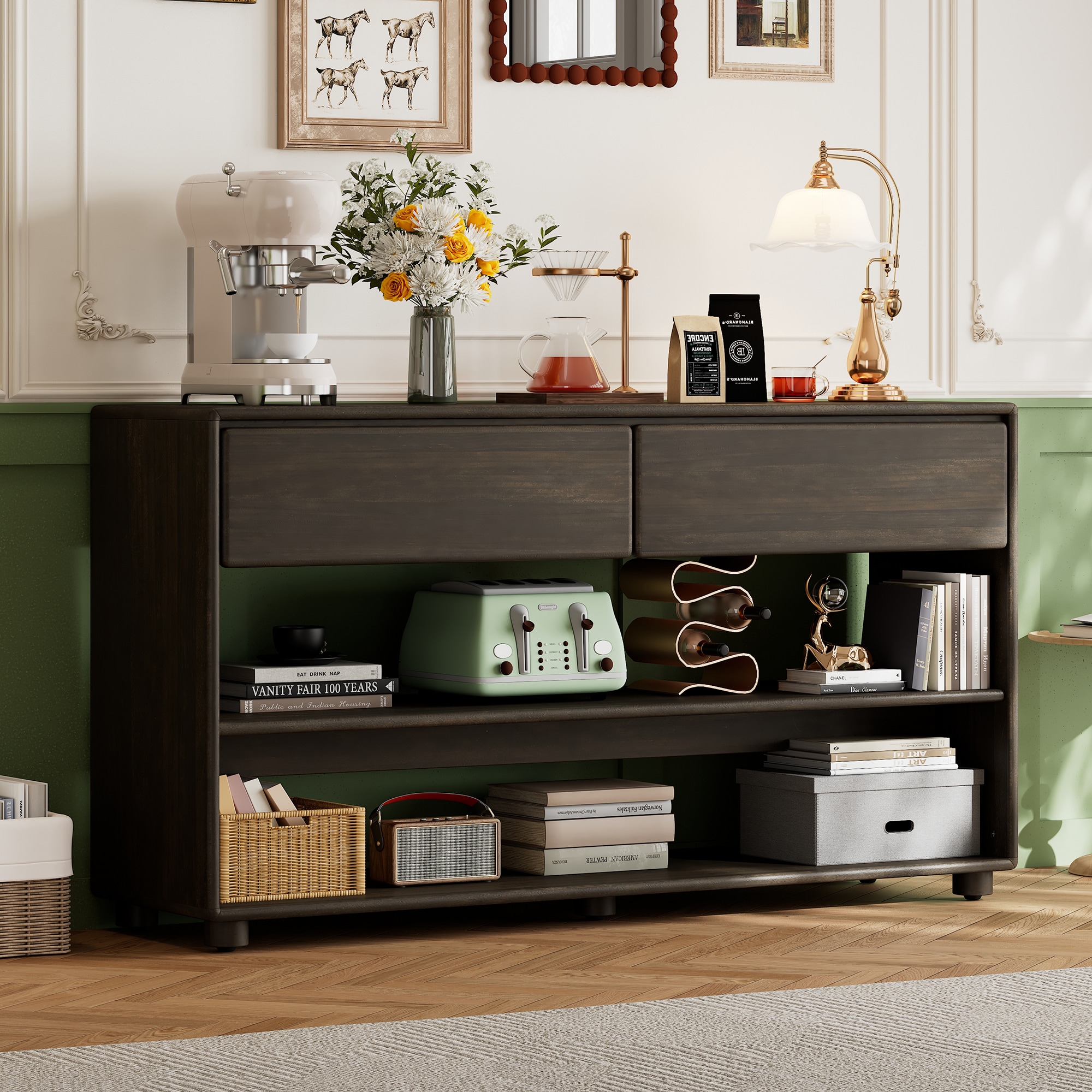 ModernLuxe N715P233434P Console Table for Entryway Vintage Entryway Table with Drawers and Shelves Perfect Console Tables with Storage for Entryway Hallway Living Room Espresso
