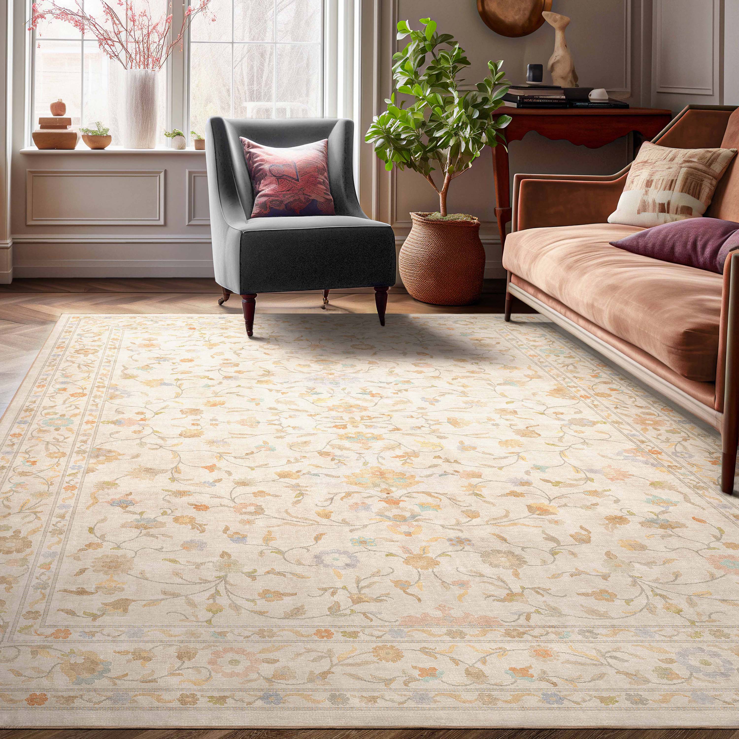 Well Woven W-AP-74A-7 Apollo Serapi 8 x 10 (ft) Polyester Beige Rectangular Indoor Floral/Botanical Persian Area rug