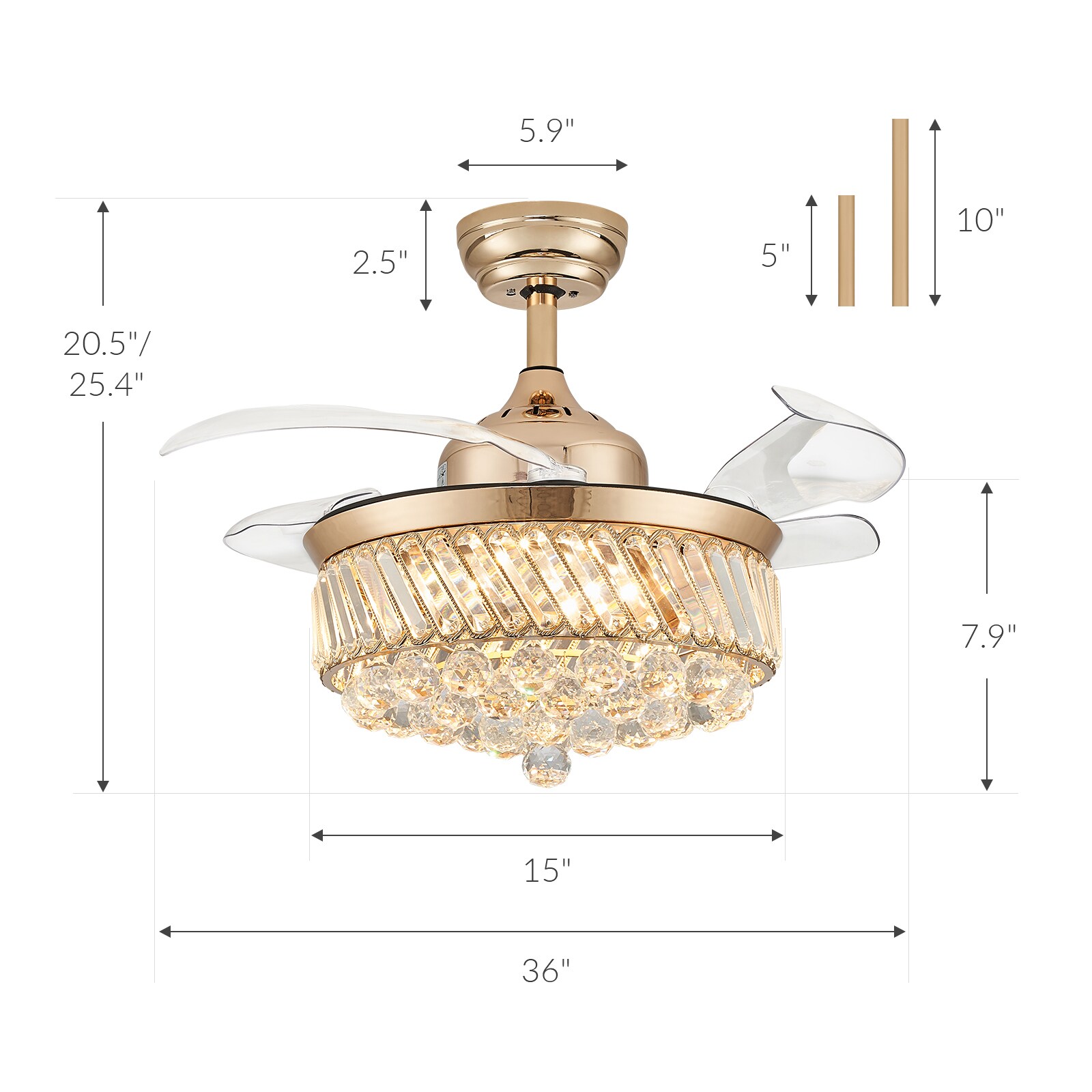 Antoine Retractable Crystal Integrated 36-in Gold Color-changing LED ...