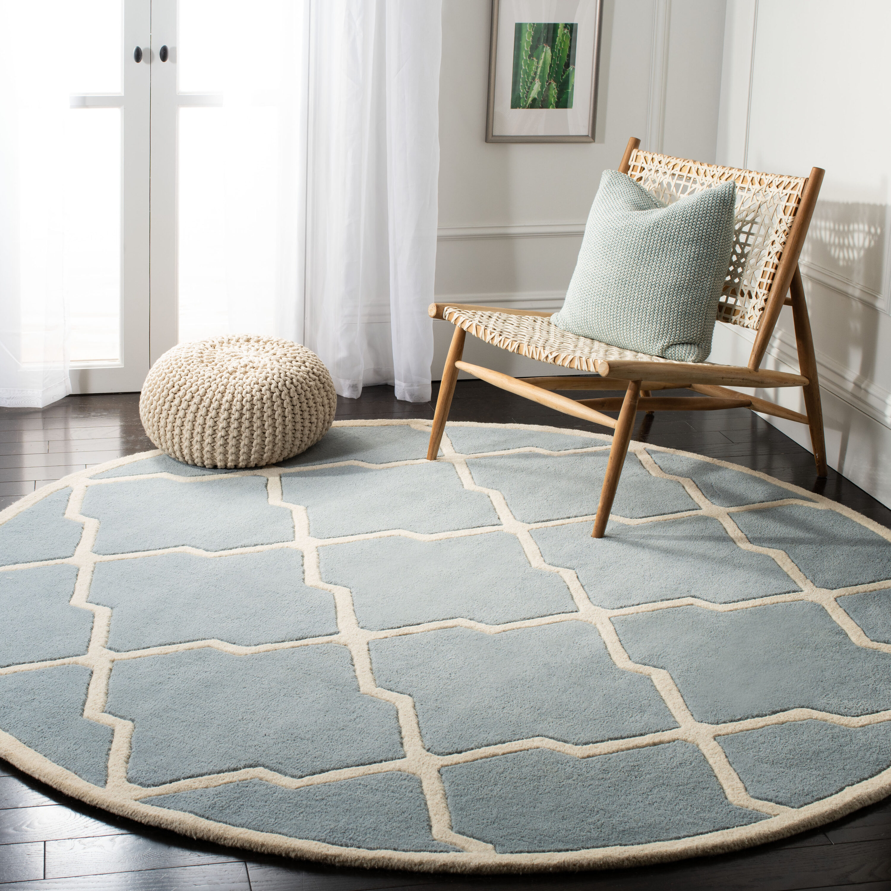  Chatham 735 Blue/Ivory Contemporary 5ft x 5ft Round Rug