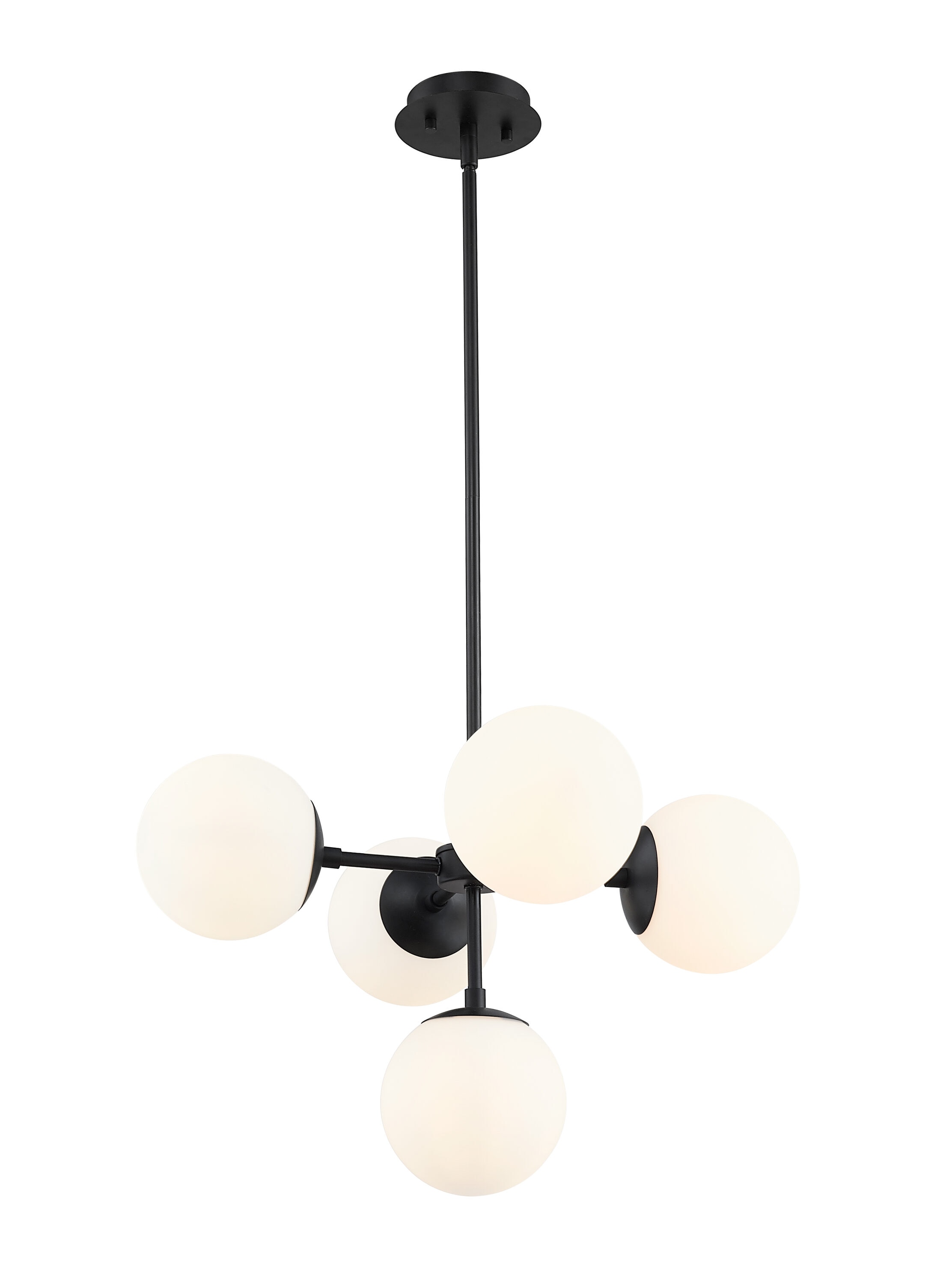 Matte Black Steel 5-Light Pendant with Opal Glass Globes