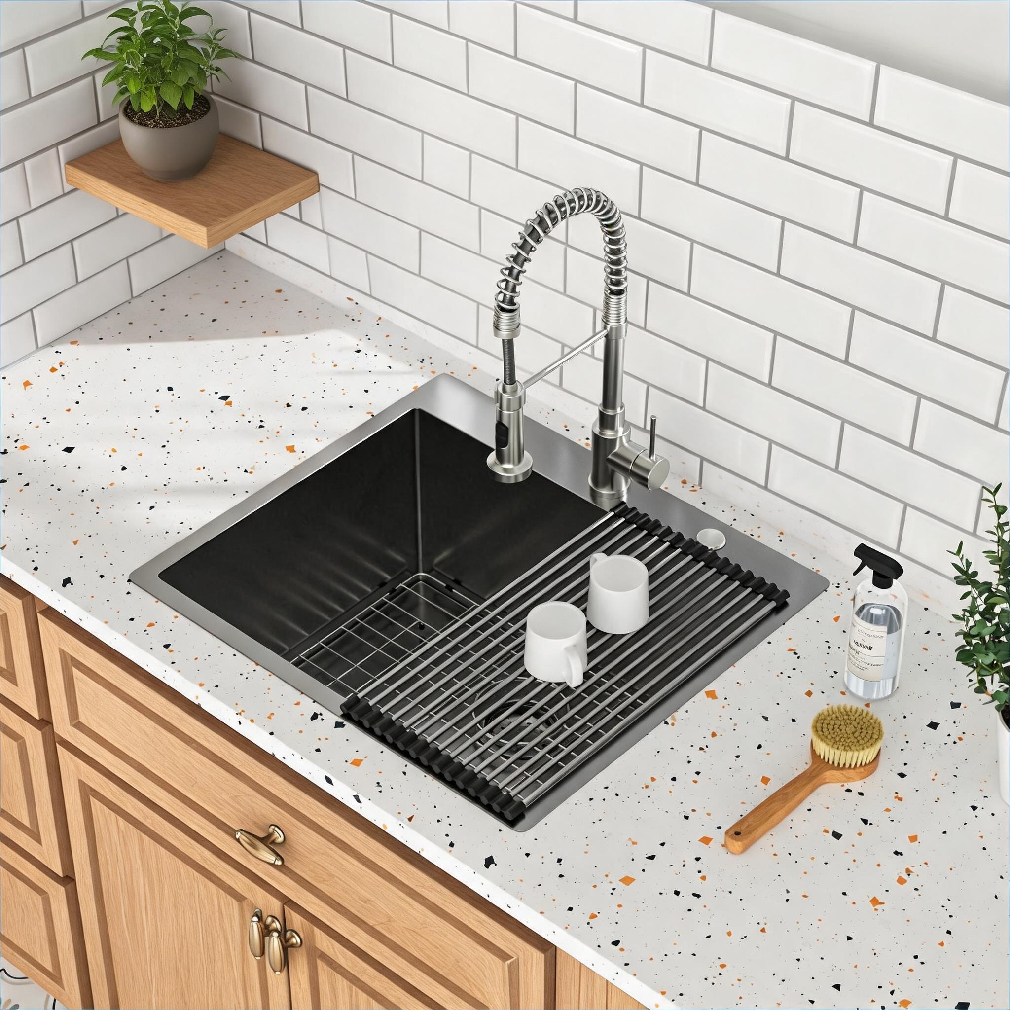 Watnature  16 Gauge Stainless Steel Topmount Drop-In 25 times 22 Inch 12 Inch Deep Laundry Utility Sink Black-Toned