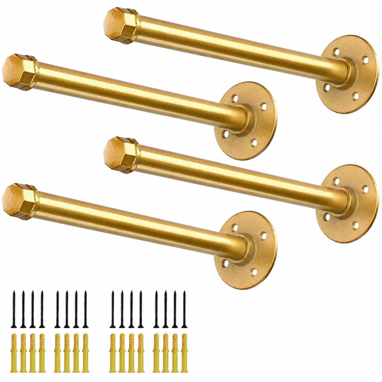 KIWDZFU Gold Pipe Shelf Brackets 14 Inch Industrial Metal Wall Mounted