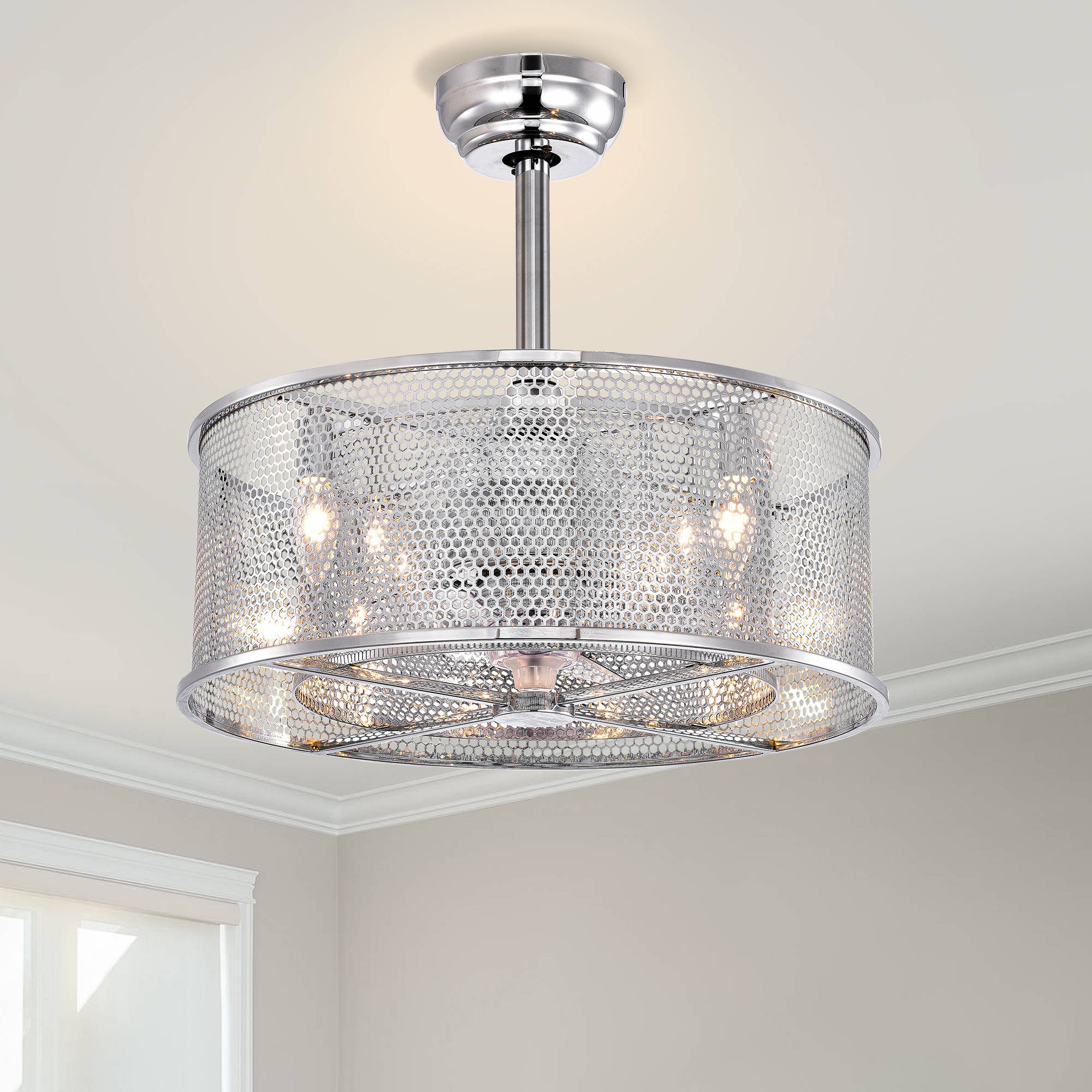 LTMATE LSCFL-8479CH JAZAVA 20.39-in Chrome with Brushed Blades Ceiling Fan and Remote ( 3 -Blade )