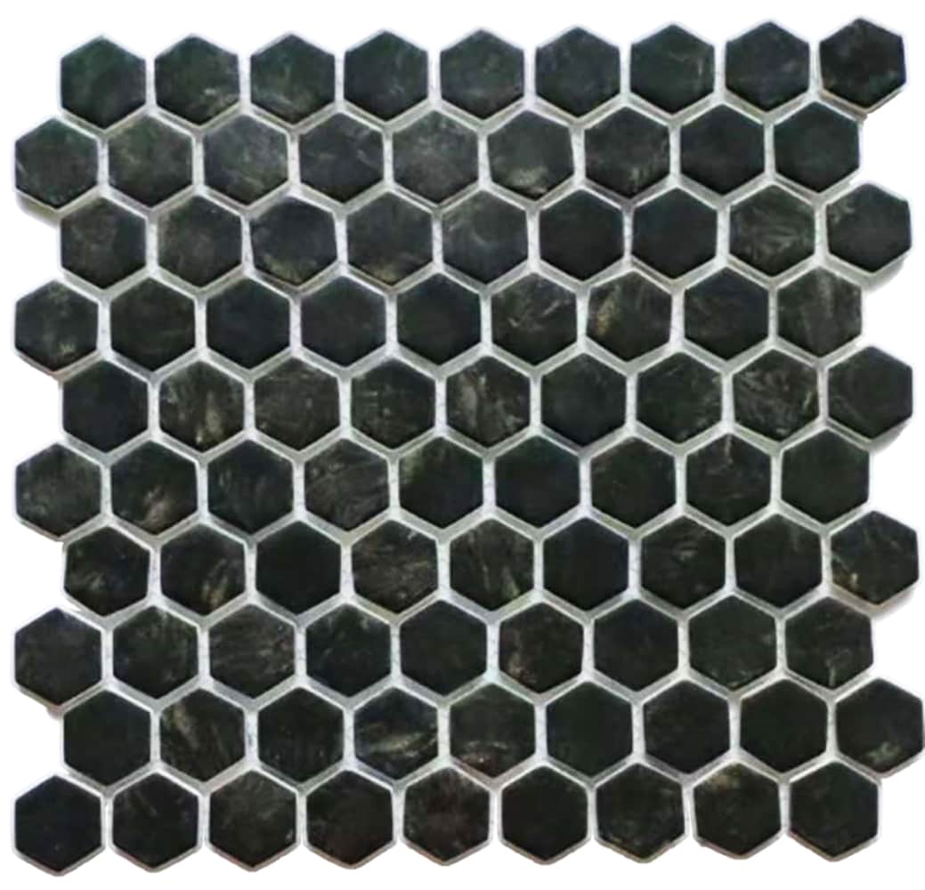 Abolos LWSFEGPIC-IS[L] Monet Black 11-in x 12-in Glossy Glass Hexagon Mosaic Floor and Wall Tile ( 21.84-sq ft Carton )
