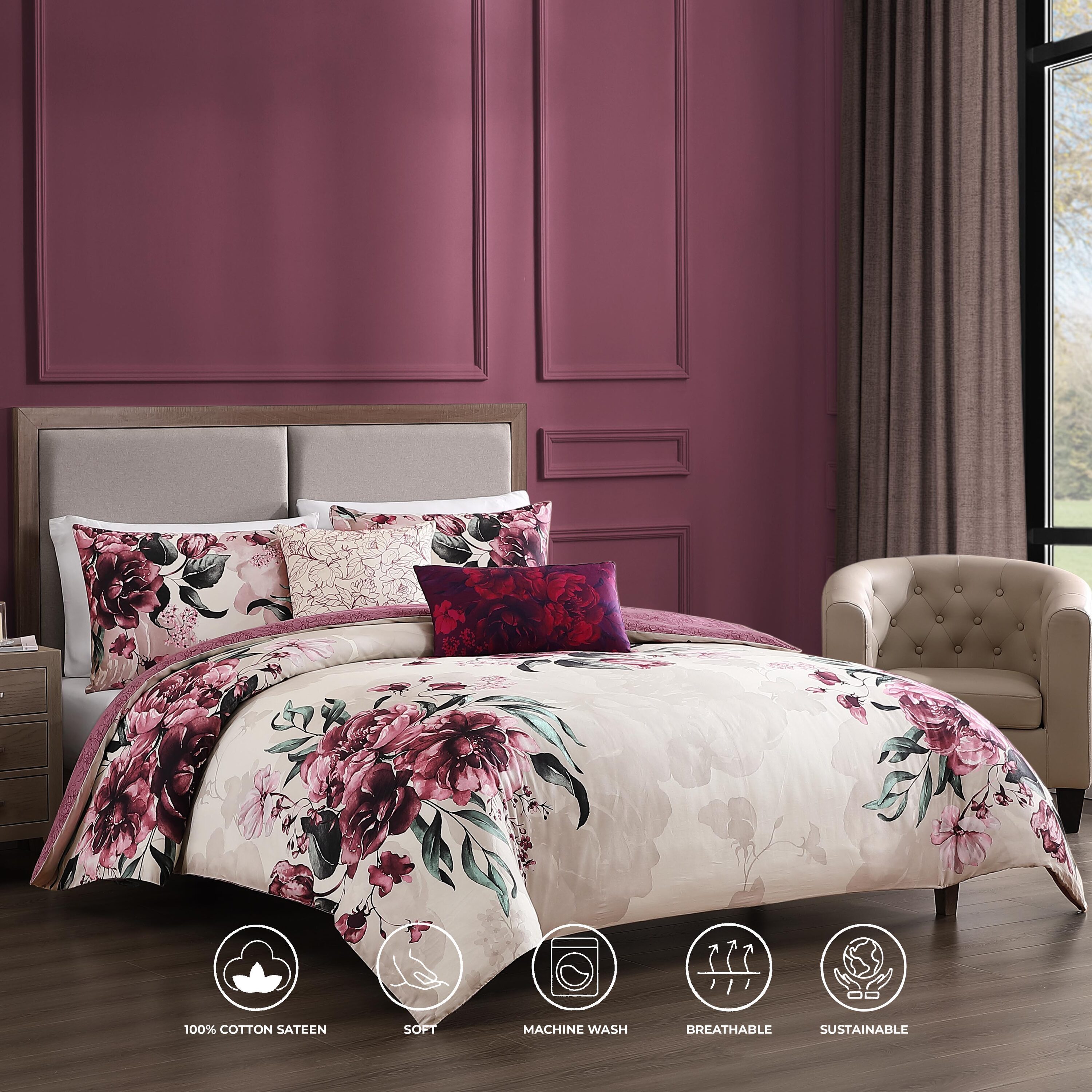 Plum Haze Queen Cotton Sateen Reversible Comforter Set