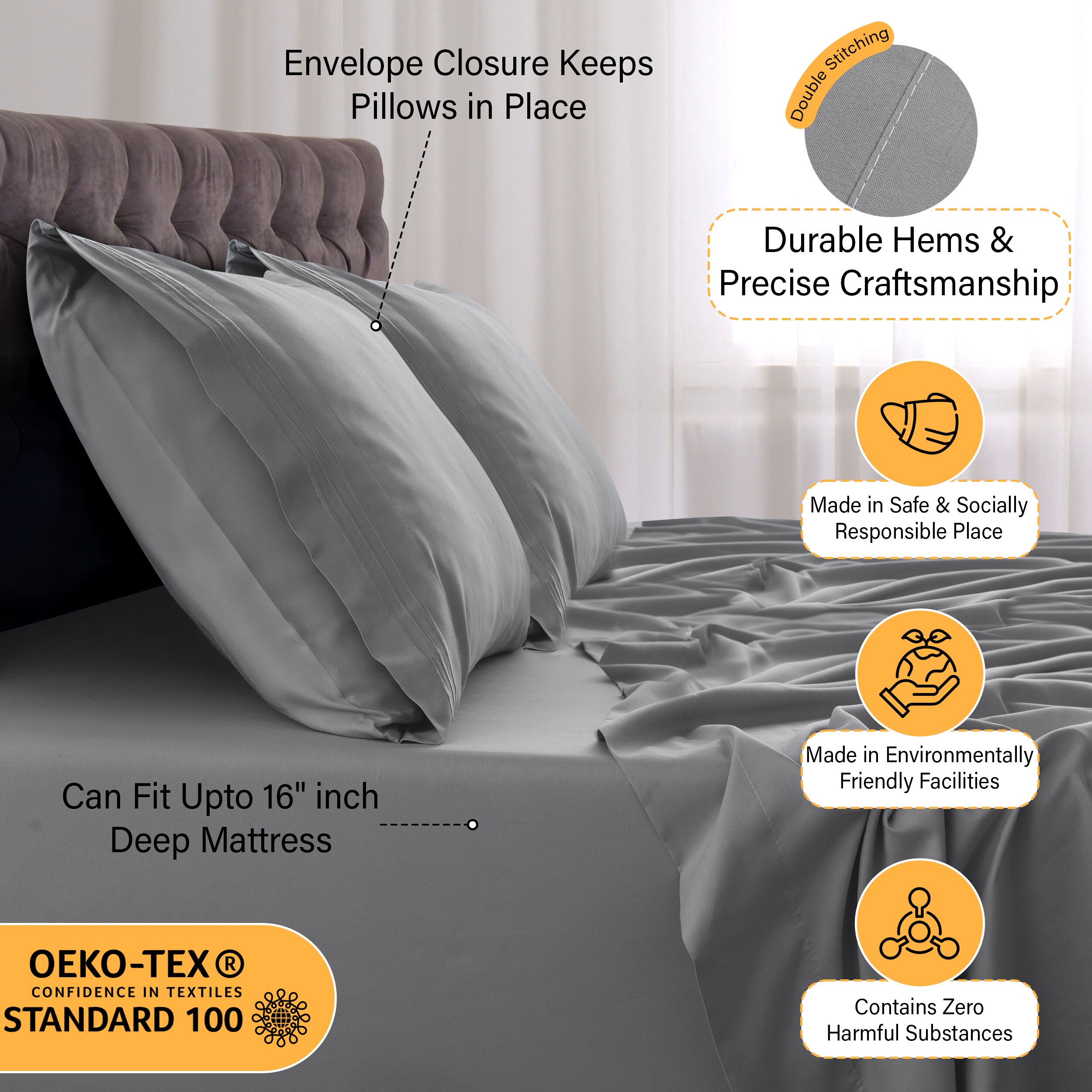 Lux Decor Collection 4PC PSHT Q DRK GRY Sheet-Sets - View #6