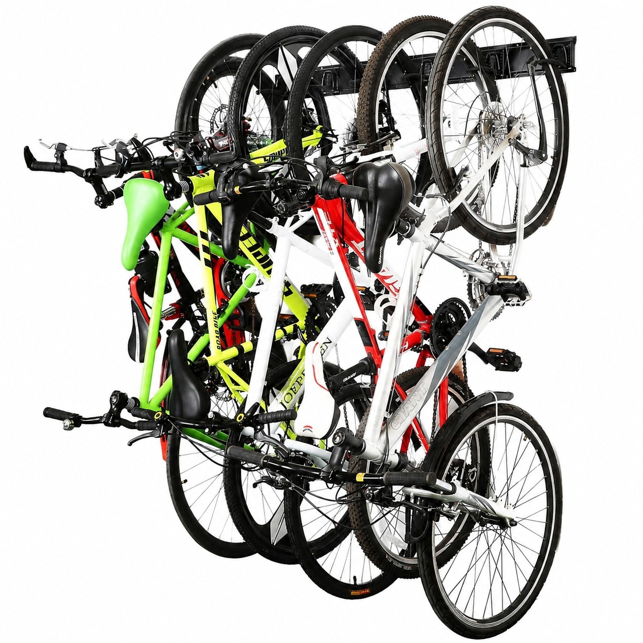 Aoibox  6 Bike Wall Mount Storage Rack with Adjustable 48 in Steel Rail Rubber Coated Hooks 300 lb Capacity Black