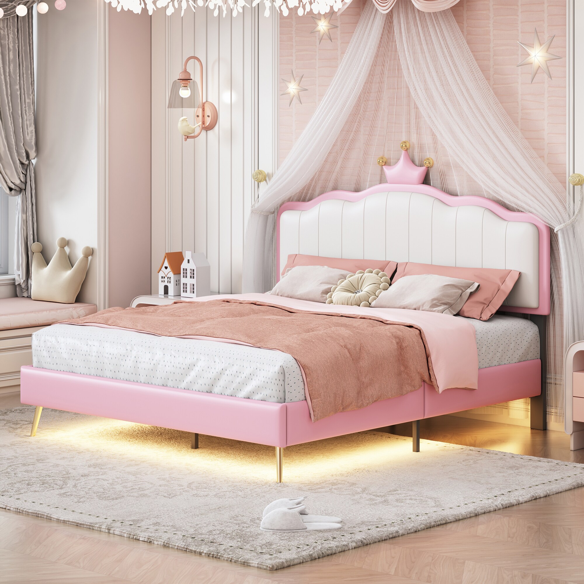 ModernLuxe L-WF315551AAH Full pink Platform Bed with Headboard