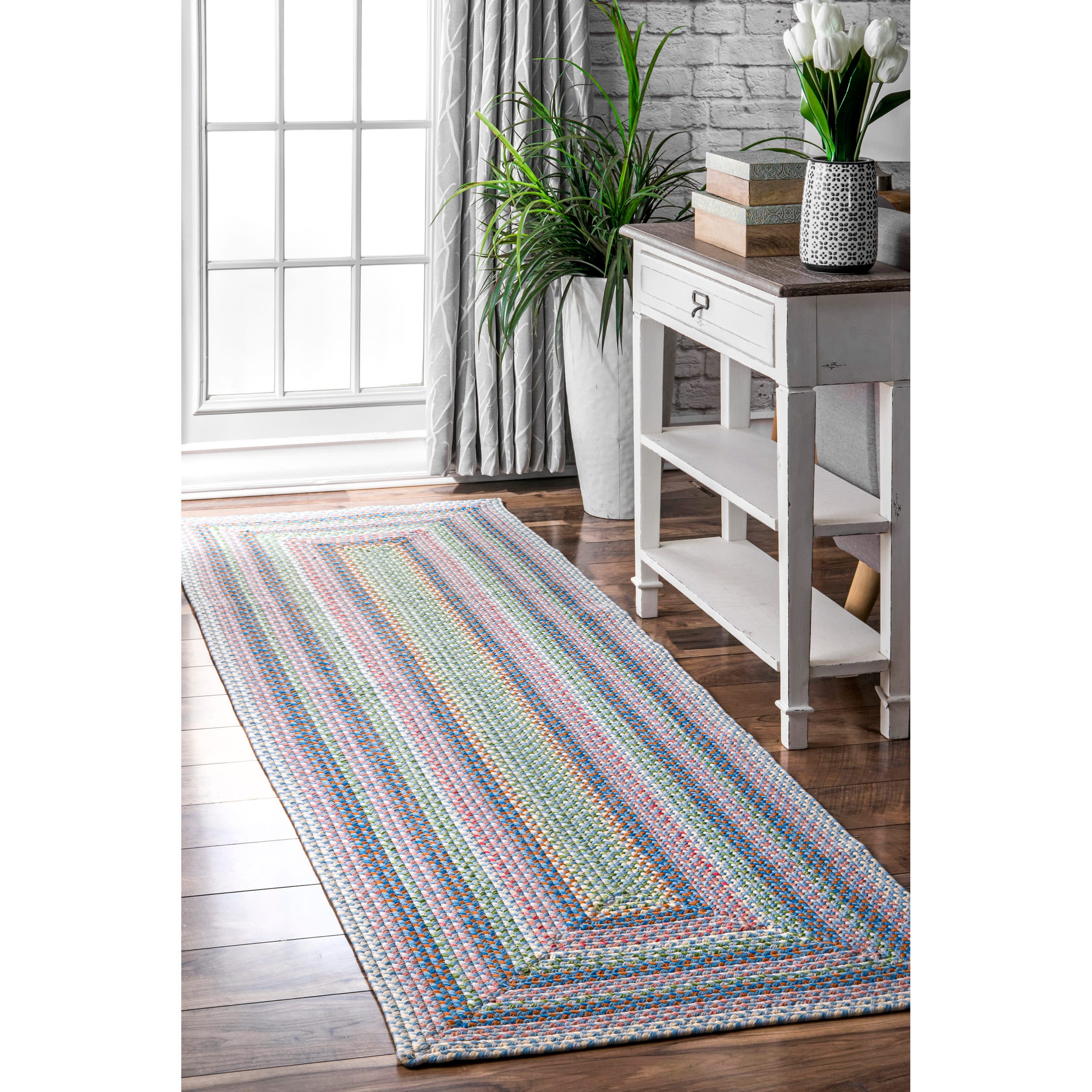 nuLOOM HJFV09B-2608 Festival 2 x 8 (ft) Loomed Polypropylene Pink Multi Rectangular Indoor Solid Global Runner rug