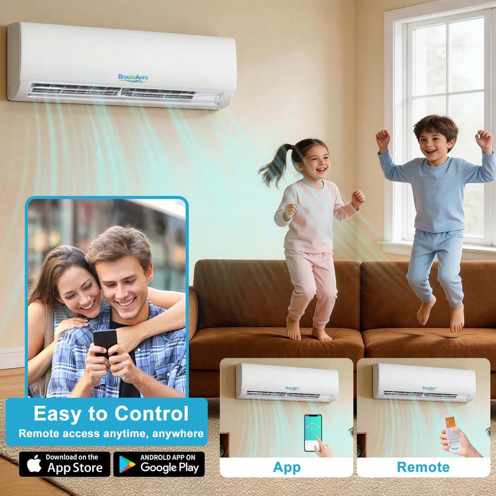 BreezeAero 1 Zone 9000 BTU Wifi Enabled Ductless Mini Split Air ...