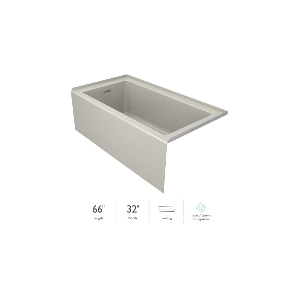 Jacuzzi  LNS6632 BLX XXX Linea 66 Inch Three Wall Alcove Acrylic Soaking Tub with Left Drain Location and Overflow