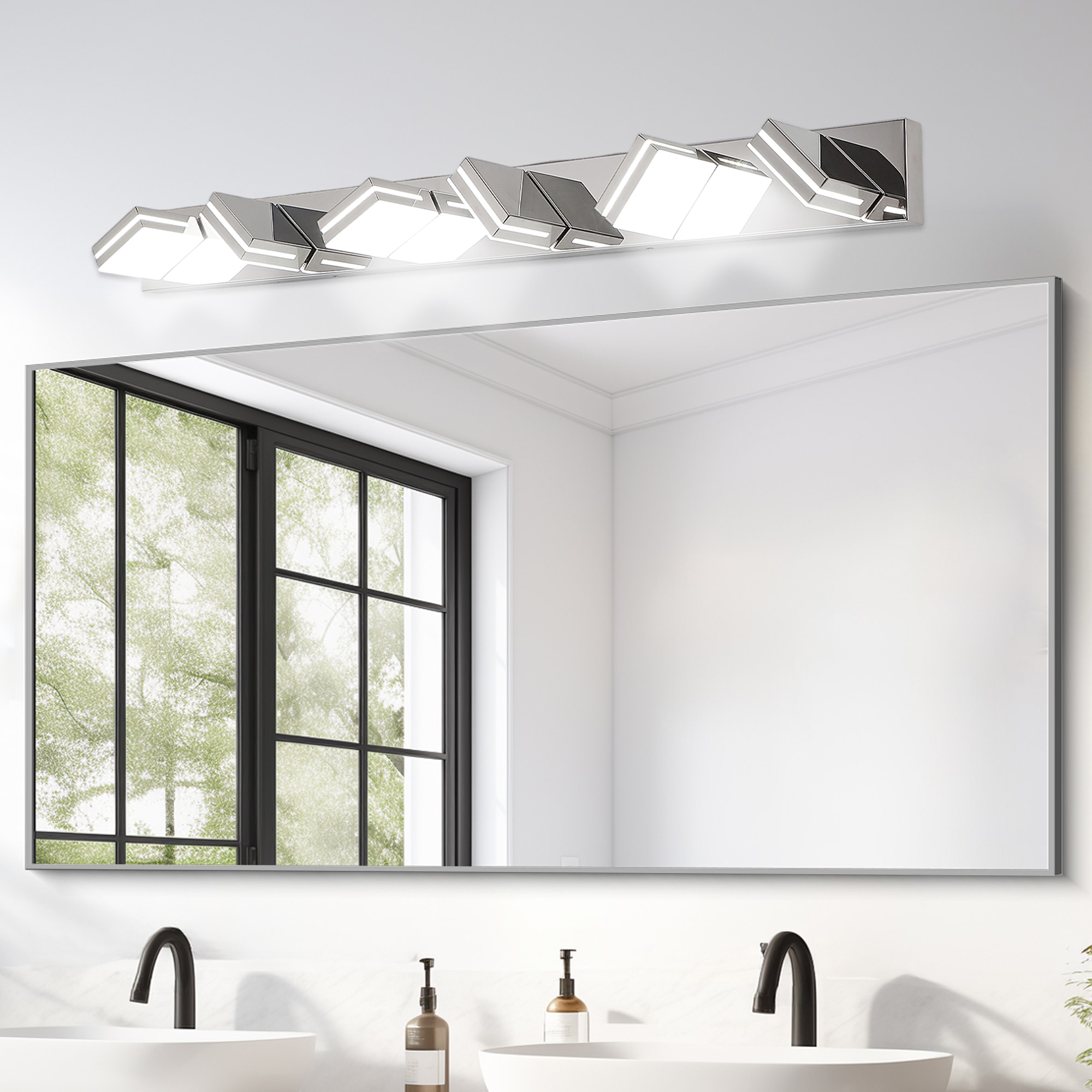 Shinevoy 47 in. Chrome Over Mirror Bath Wall Lighting Sleek Minimalist Design Vanity with 6-Integrated LED Light