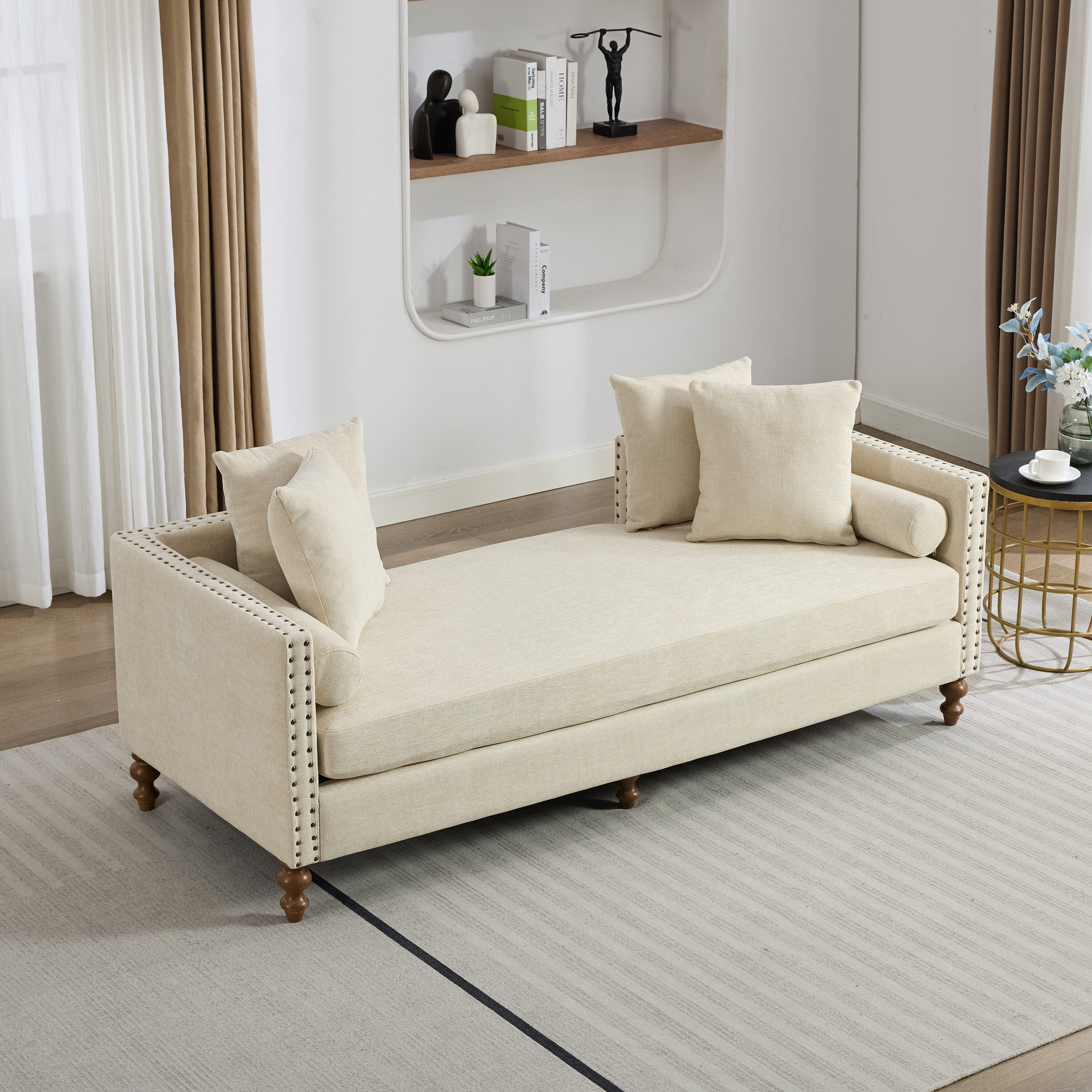 Hrinhom HC-W6106-BEIGE 75.2-in Modern BEIGE Chenille 2 -seater Sofa