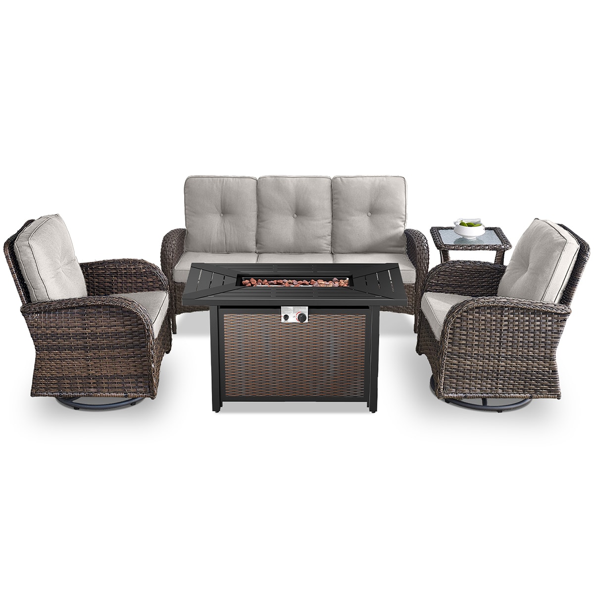Rilyson FS114085002-2 KEY WEST 5 -Piece Woven Patio Sofa Conversation Set with Off-white Cushions