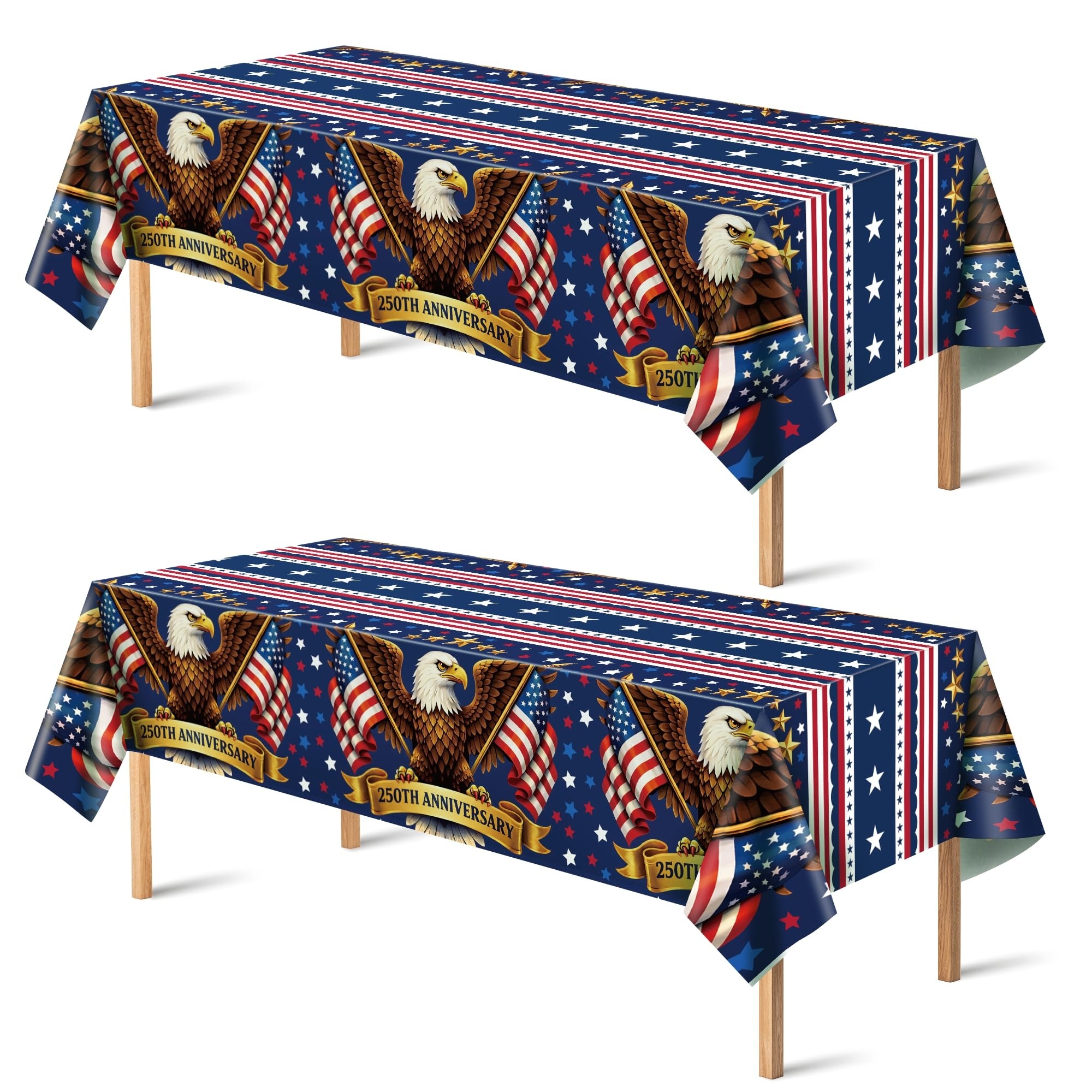 Wudkey 87in L 52in W 2-Pack Plastic Blue White Red Rectangular Tablecloth