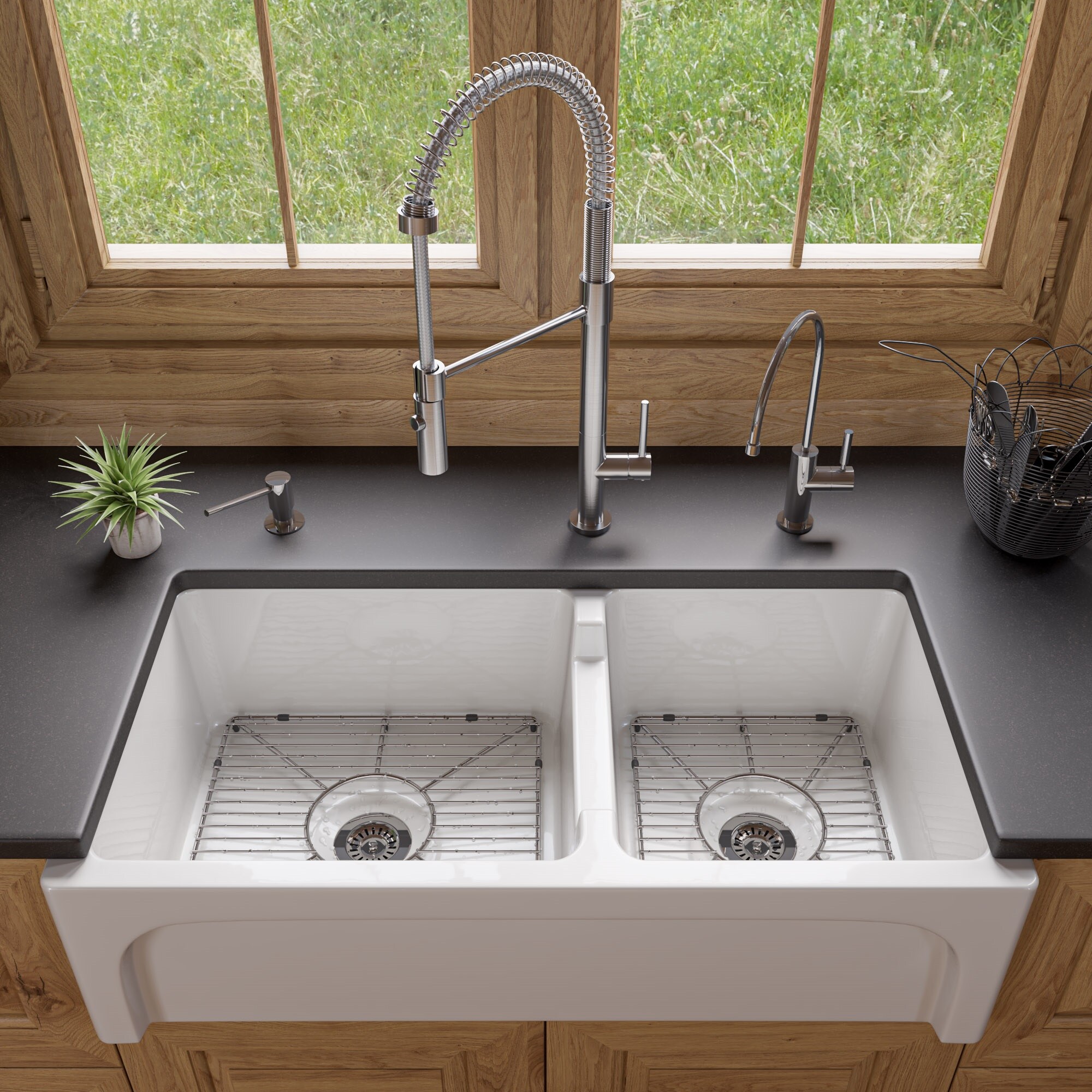 Brushed Nickel Commercial Spring Kitchen Faucet with Pull-out Spray