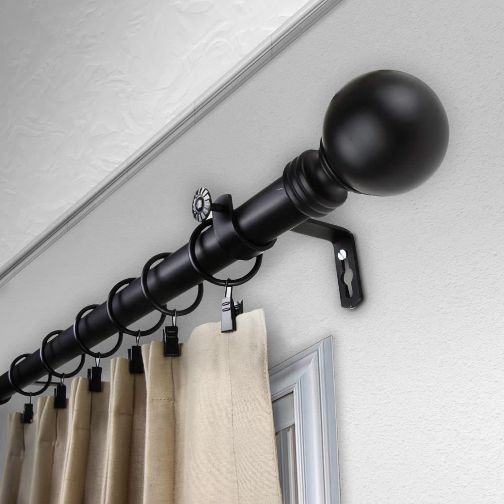 Rod Desyne 120-in to 170-in Black Steel Single Curtain Rod with Finials in  the Curtain Rods department at