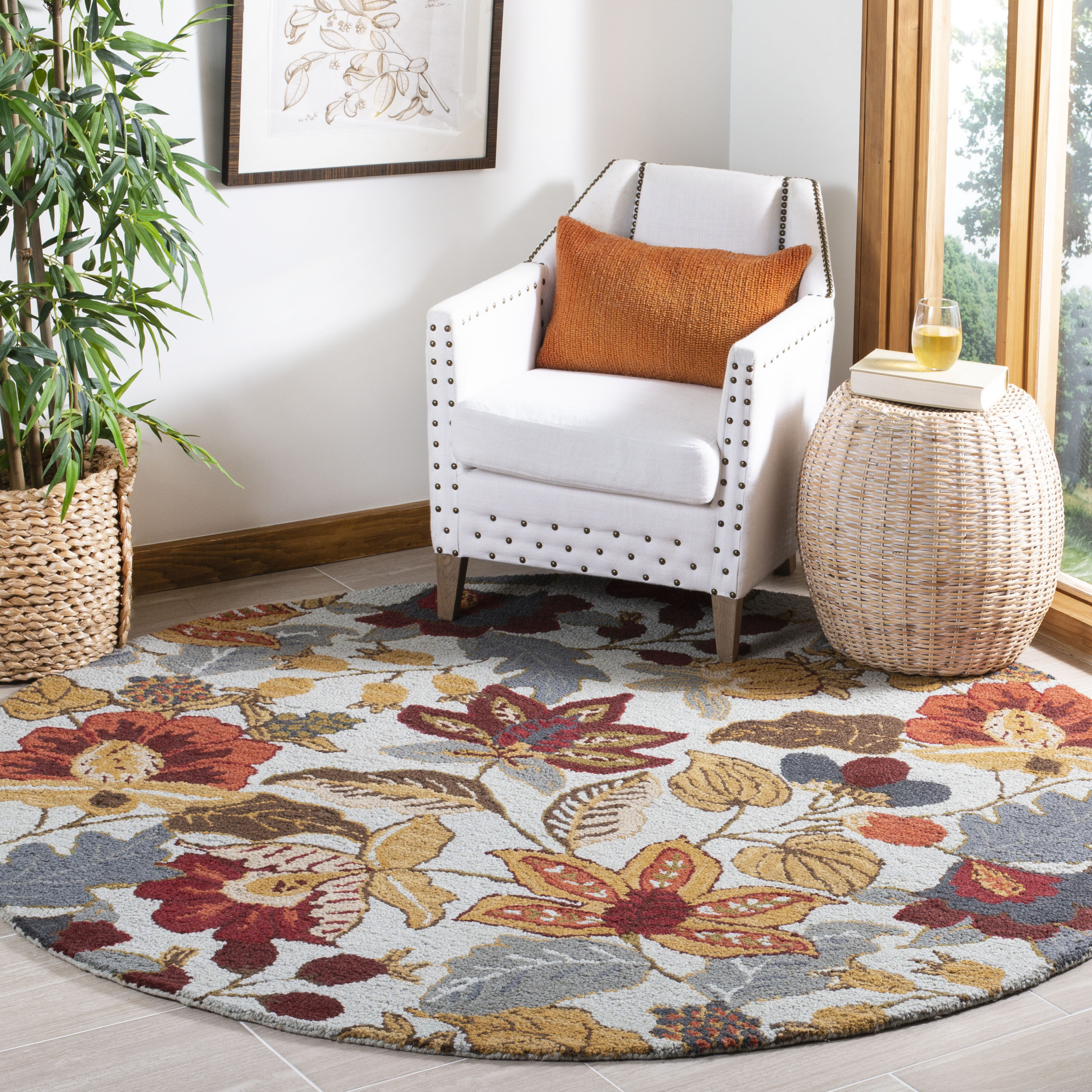 Safavieh Blossom Christiana 8 x 8 Wool Blue Round Indoor Floral/Botanical  Bohemian/Eclectic Area Rug in the Rugs department at