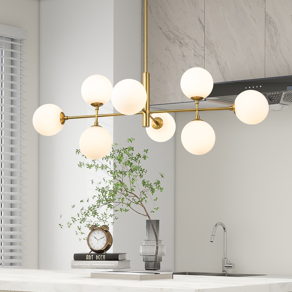 HUOKU PD1050991 Dimma 8 -Light Brushed Gold Transitional For Use in Bedrooms, Dining Rooms, Foyers, Kitchens, Living Rooms Chandelier