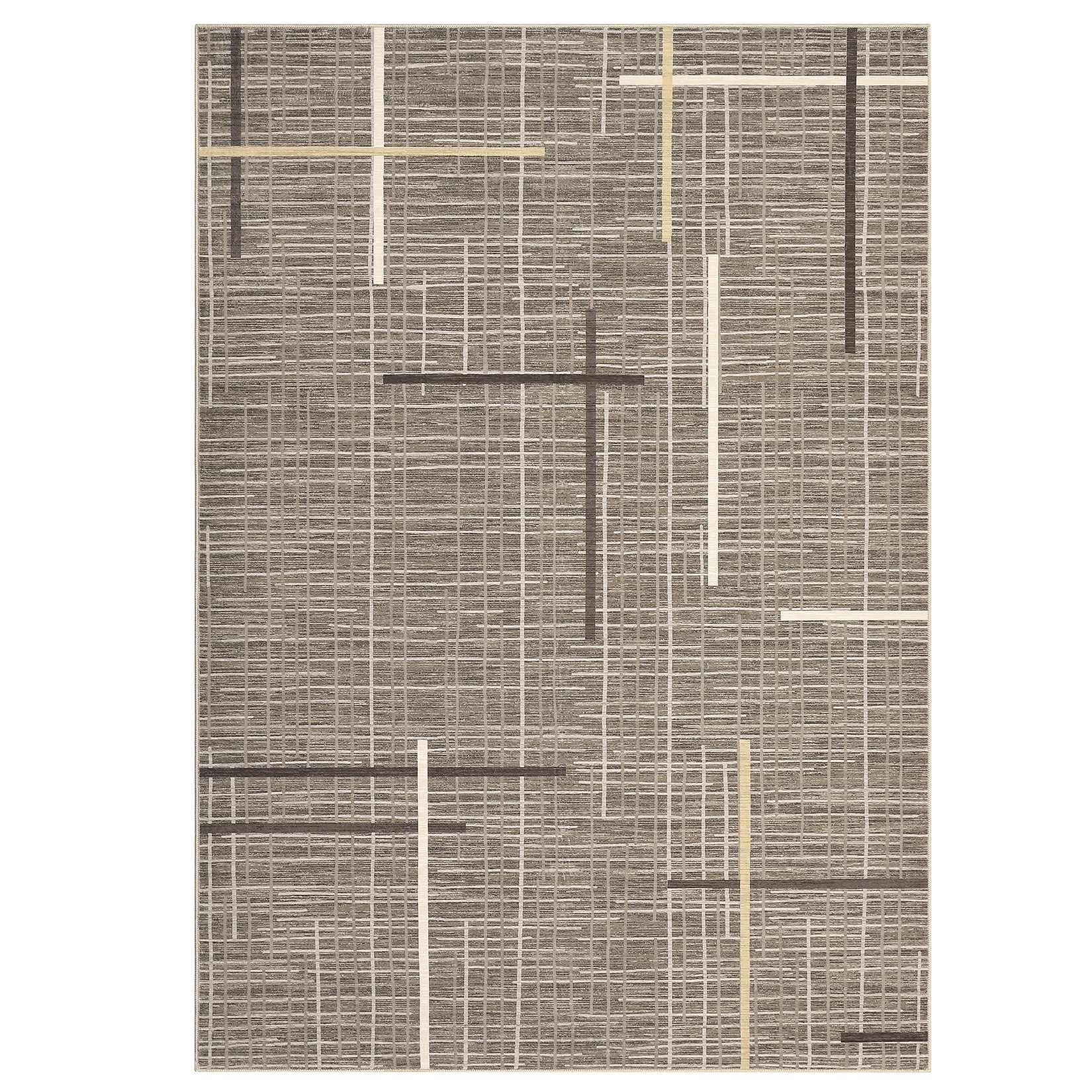 Qeetex LSN-PHK-339LGQVK 10 x 13 ft Polyester Yarn Cashmere Brown Rectangular Hallway Bathroom Entryway Kitchen Office Foldable Geometric Modern Washable Area Rug