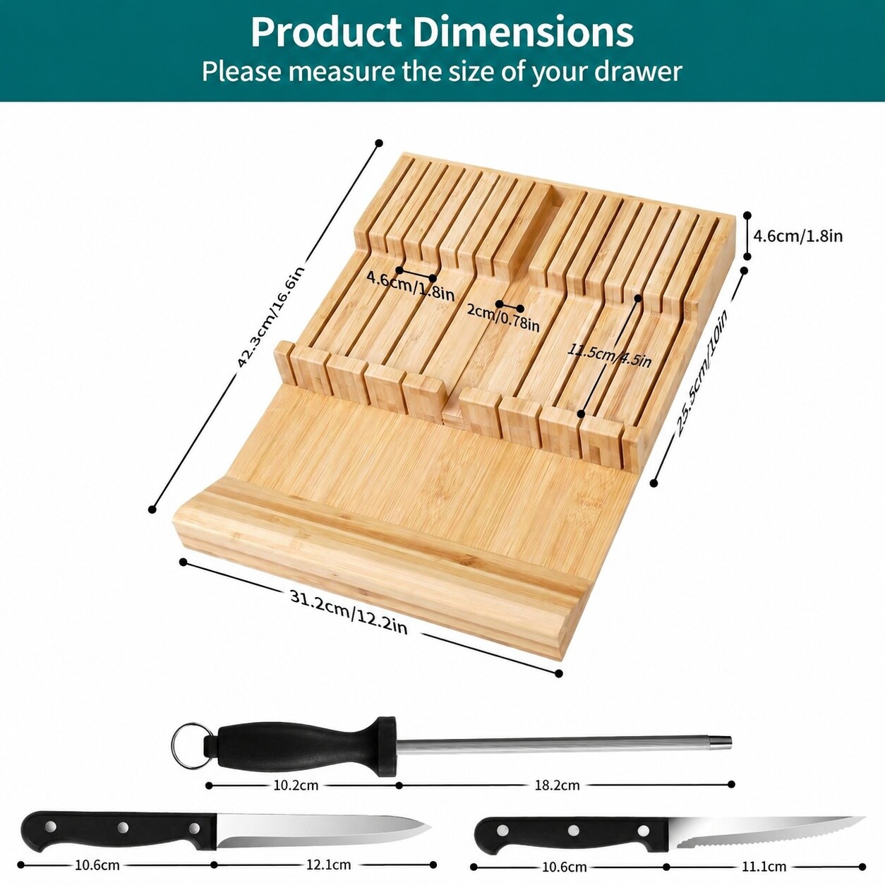 Aoibox 18 Piece Bamboo In Drawer Knife Block Set with 16 Slots ...