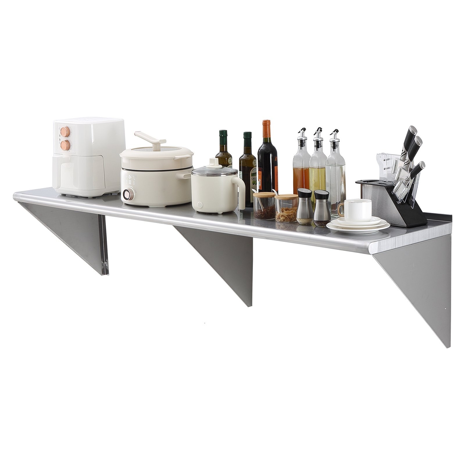 Mecale 18 x 72 in Stainless Steel Wall Shelf Floating Shelving with Brackets 500 lb Capacity - Silver