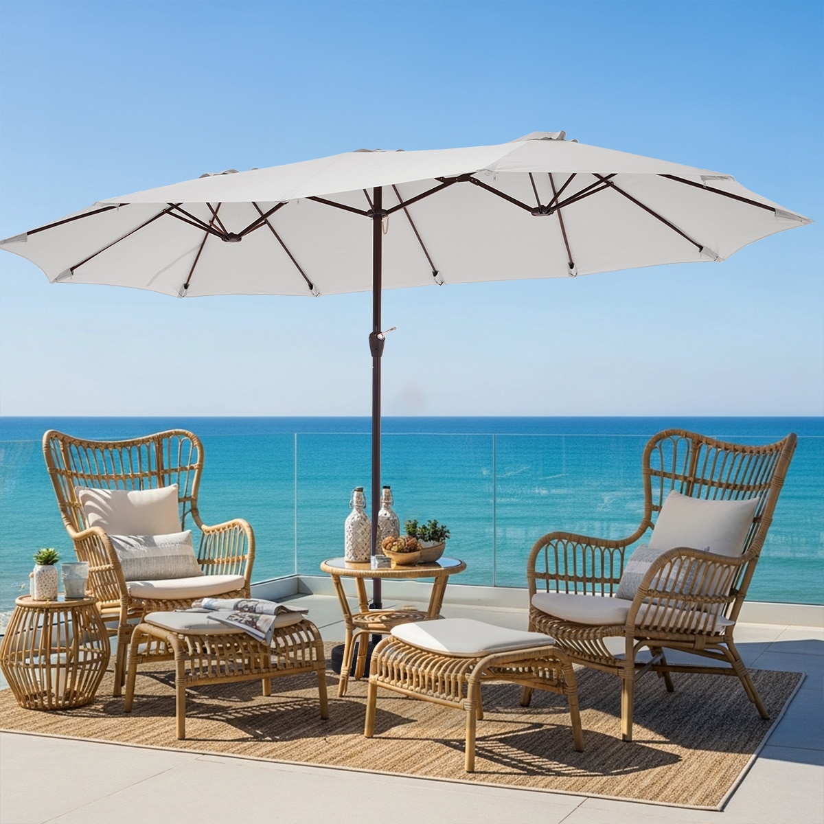 JEAREY XSDBT-03 15-ft Iron Beige No-tilt Market Patio Umbrella