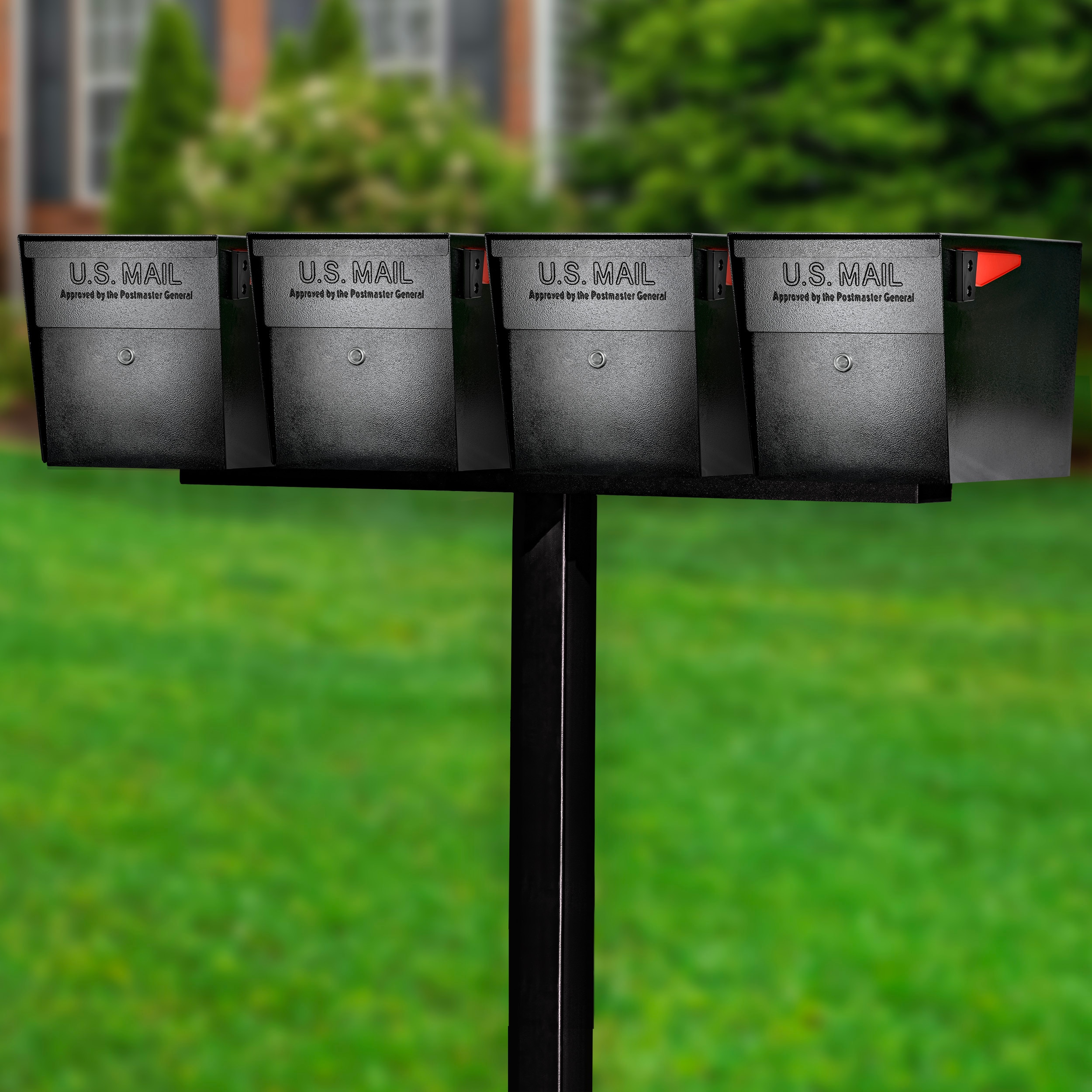 Mail Boss 7106-X4-BLK-IG Curbside X4 In-Ground Combo Kit Locking Metal Extra Large Mailbox Black with Post