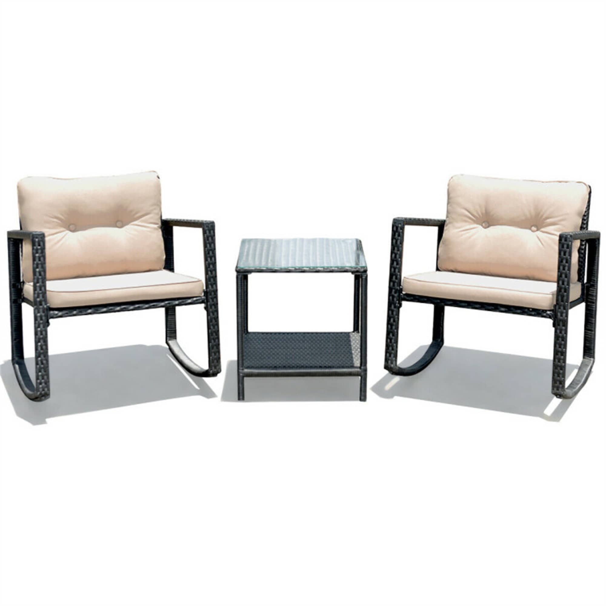 BABOOM BOM-62861BN-CO Outdoor Furniture Set 3 -Piece Rattan Patio Conversation Set with Off-white Cushions