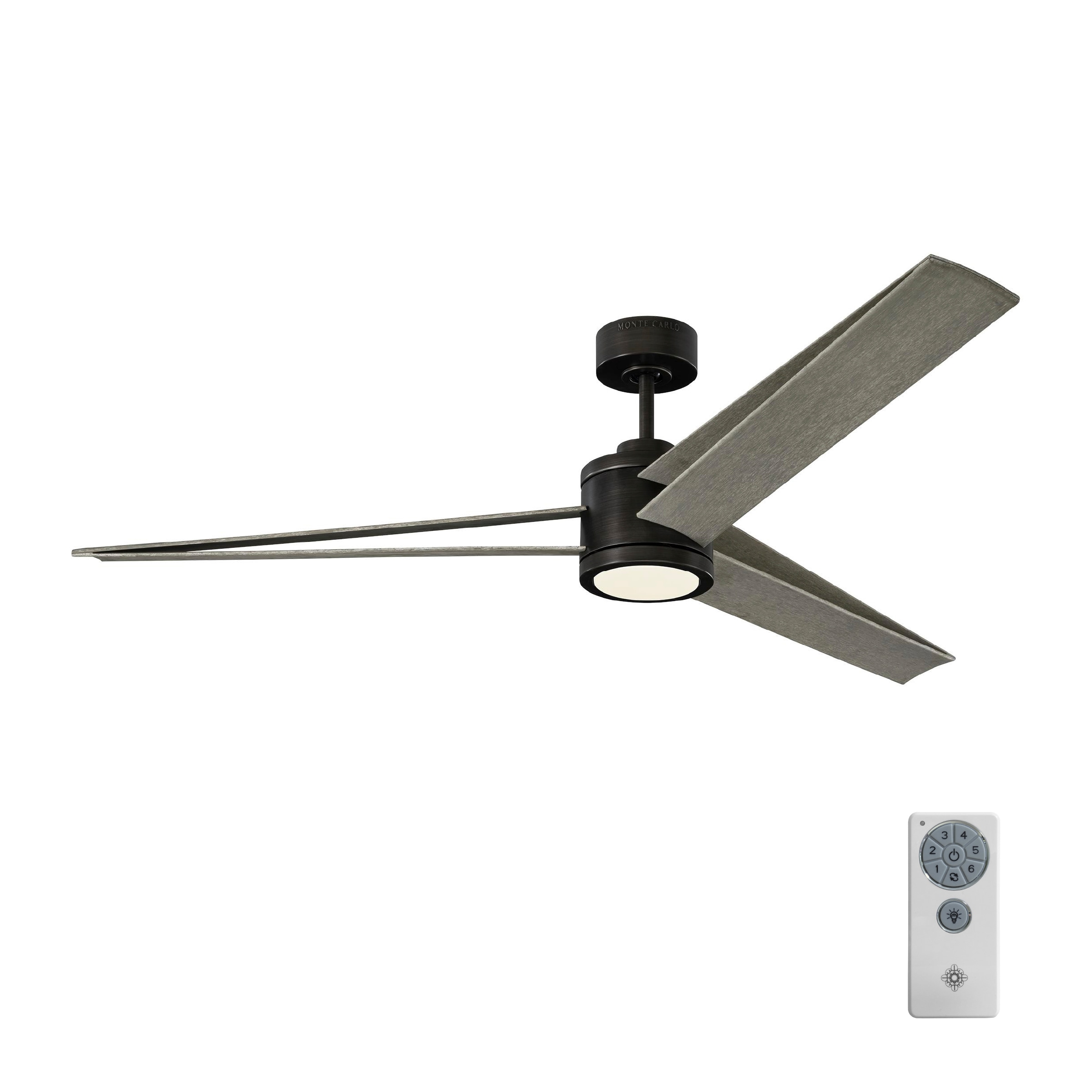 Generation Lighting 3AMR60AGPD Armstrong 60-Inches Aged Pewter with Light Grey Weathered Oak Blades Integrated LED Fixture Indoor/Outdoor Downrod mount Standard Ceiling Fan With Light and Remote ( 3 -Blade)