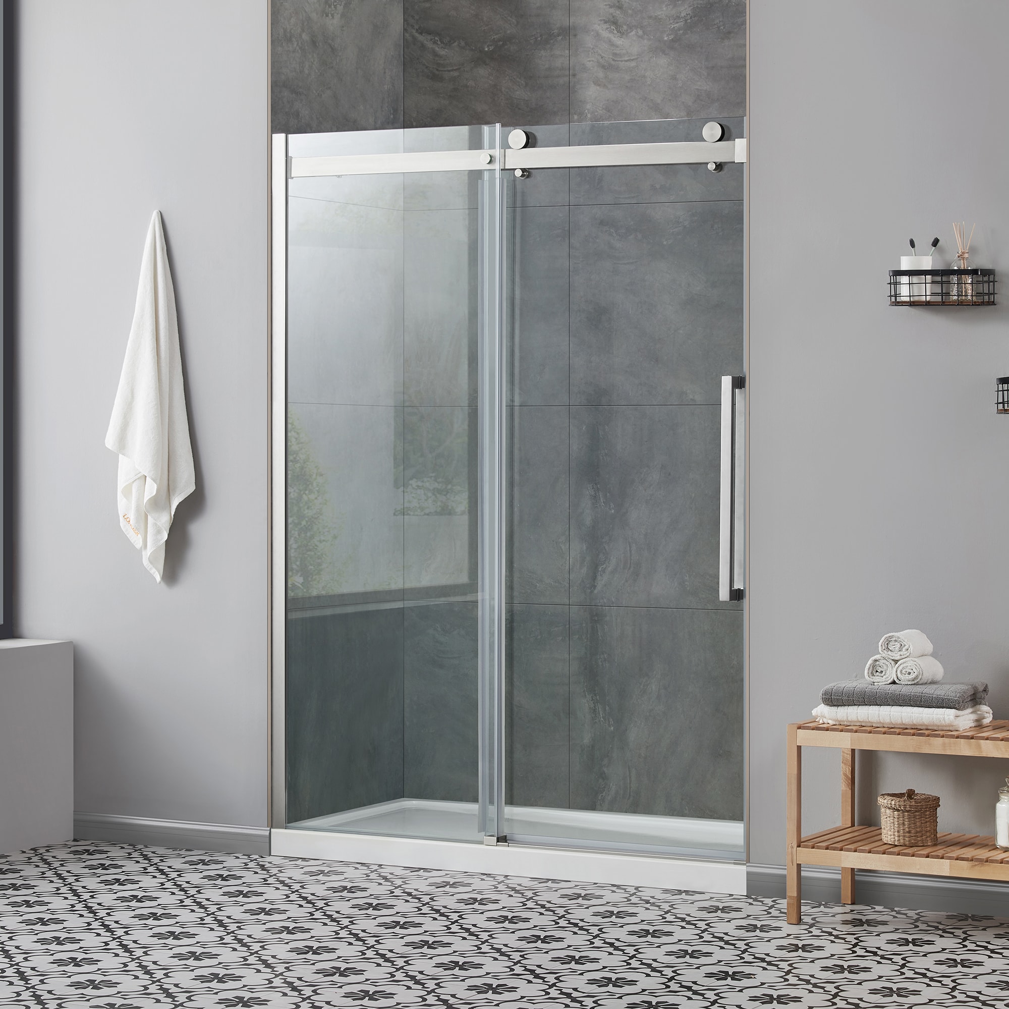 Bel 32" x 60" Satin Nickel Frameless Alcove Shower Kit