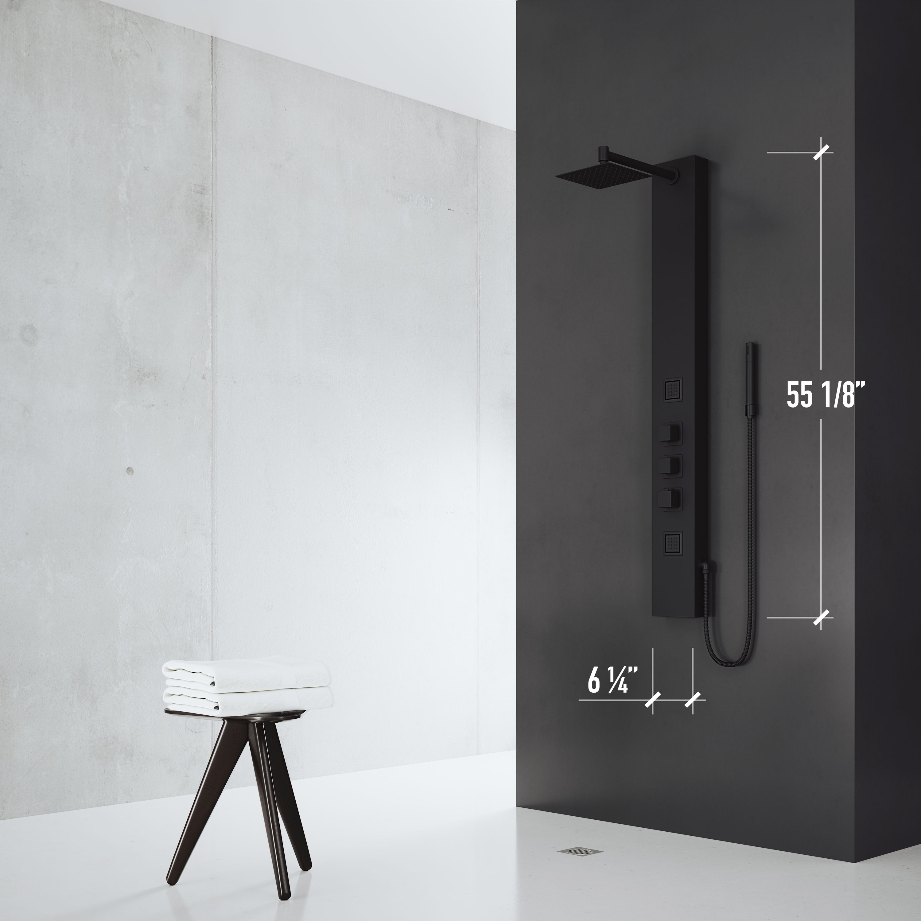 VIGO Rector Matte Black Waterfall Shower Panel System with 3way