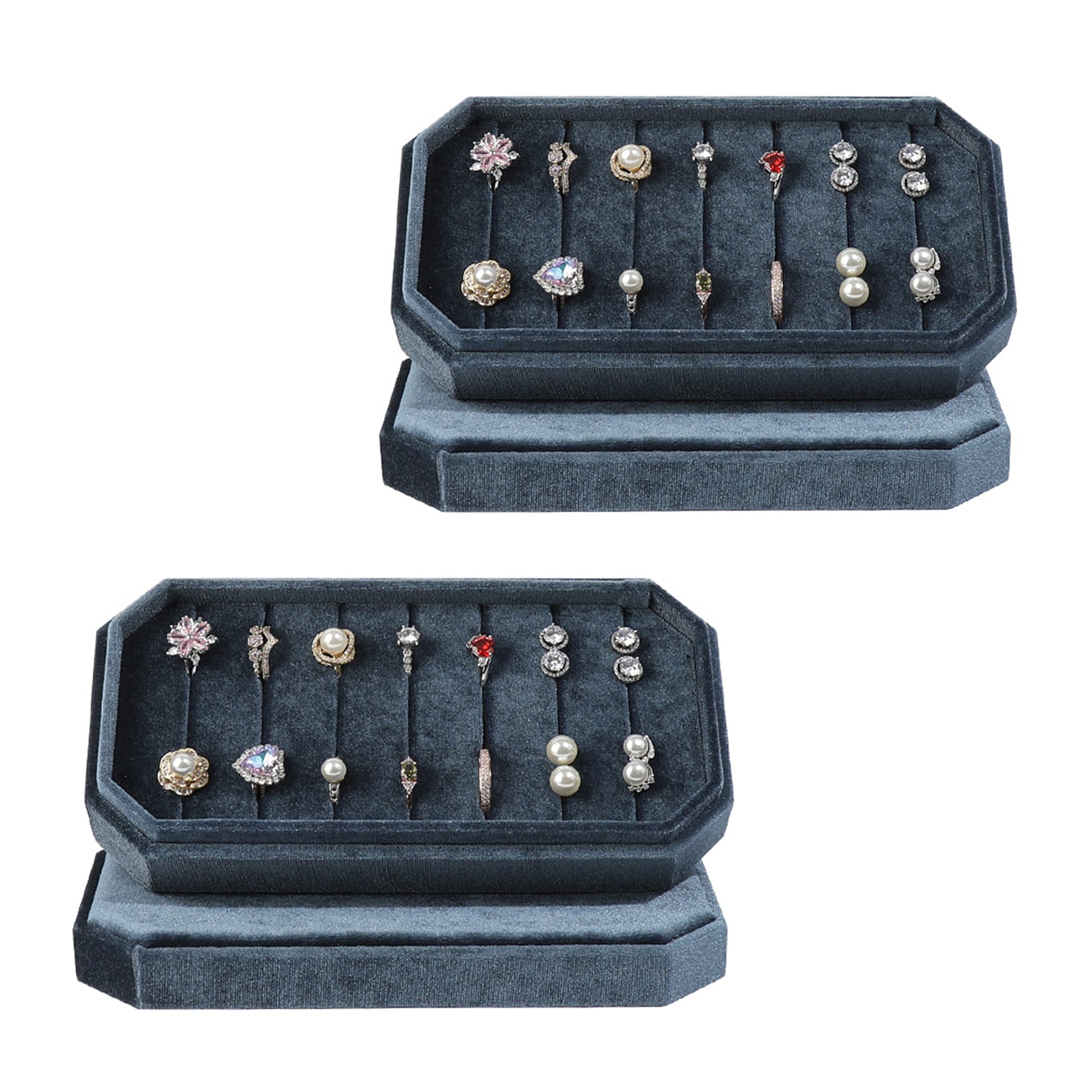 Garvee 2 Pack Jewelry Organizer Box Velvet Travel Jewelry Case Gray-Blue Portable Soft Lined Storage for Rings Earrings for Home Travel Retail Display 8x4x2in #BZZ-WFENMI8JY-1WAB