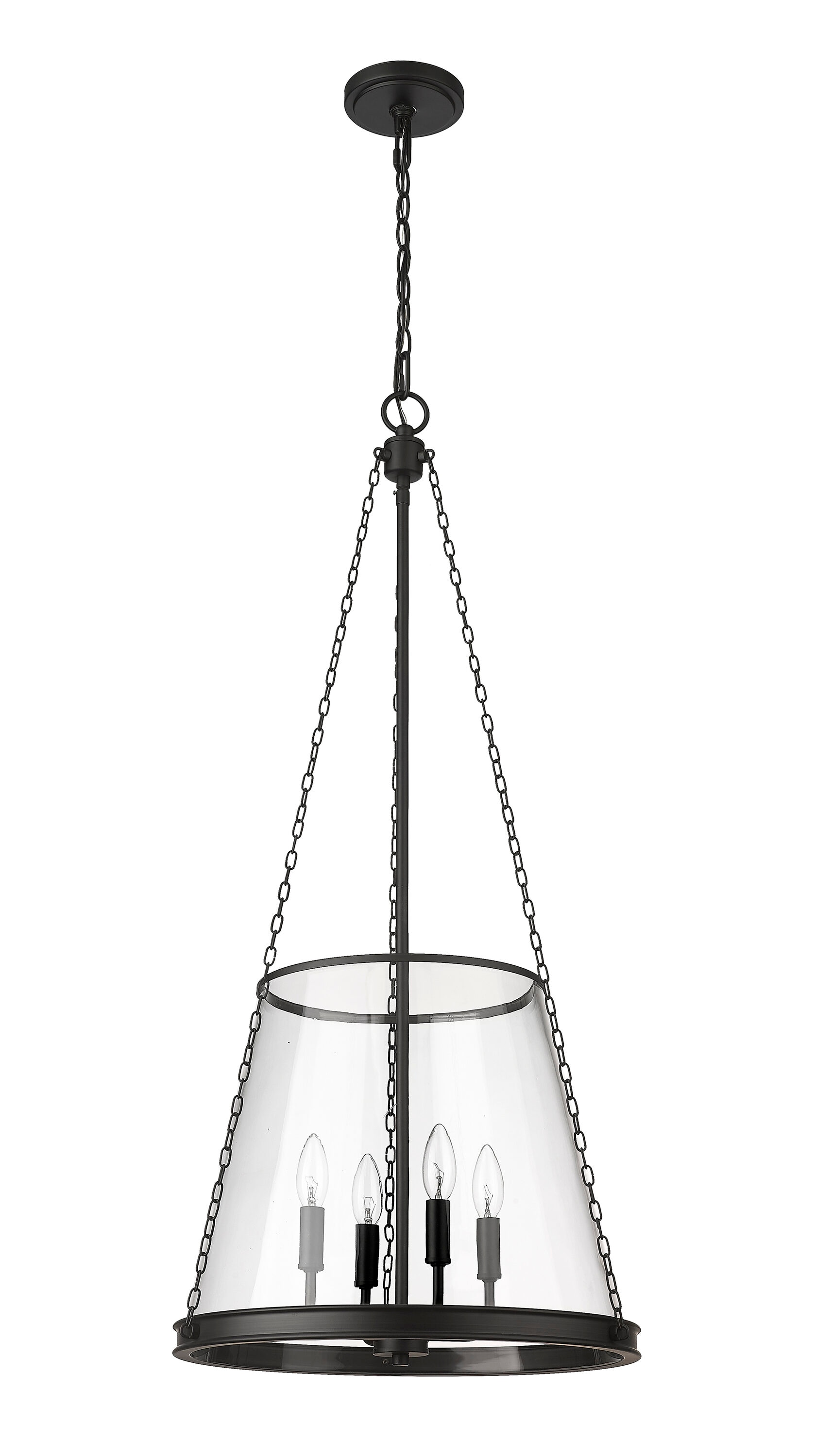 Z-Lite Prescott 4-Light Matte Black Transitional Clear Glass Cone ...