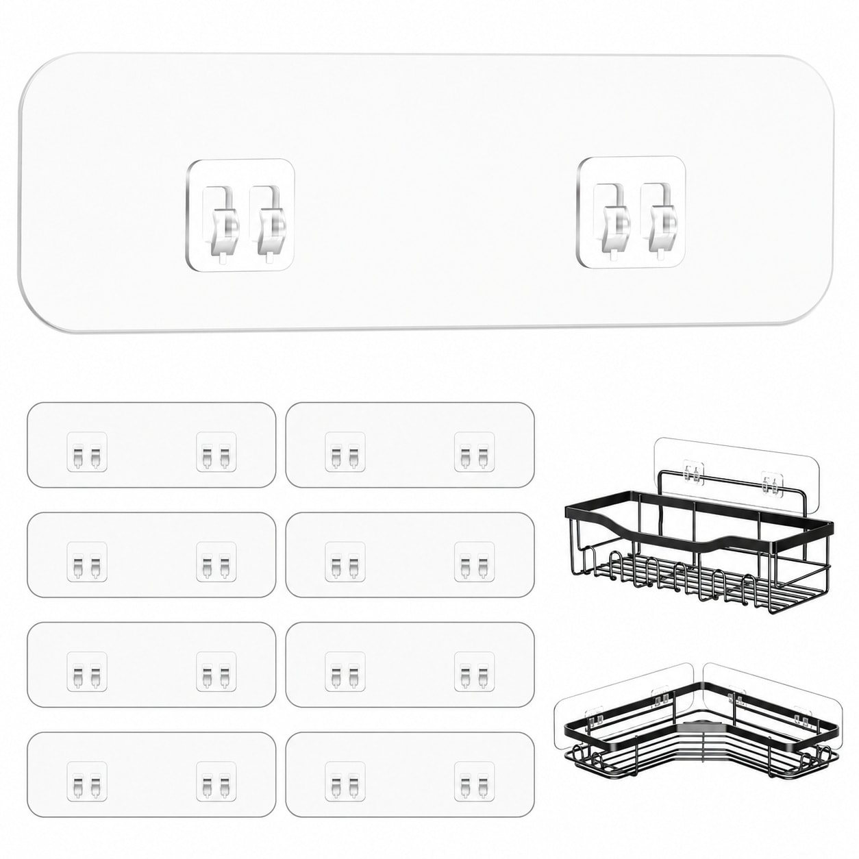 Aoibox  9 pack Shower Caddy Adhesive Replacement Transparent Wall Hooks Strong Adhesive Strips for Shower Basket Shelf Soap Holder Bathroom