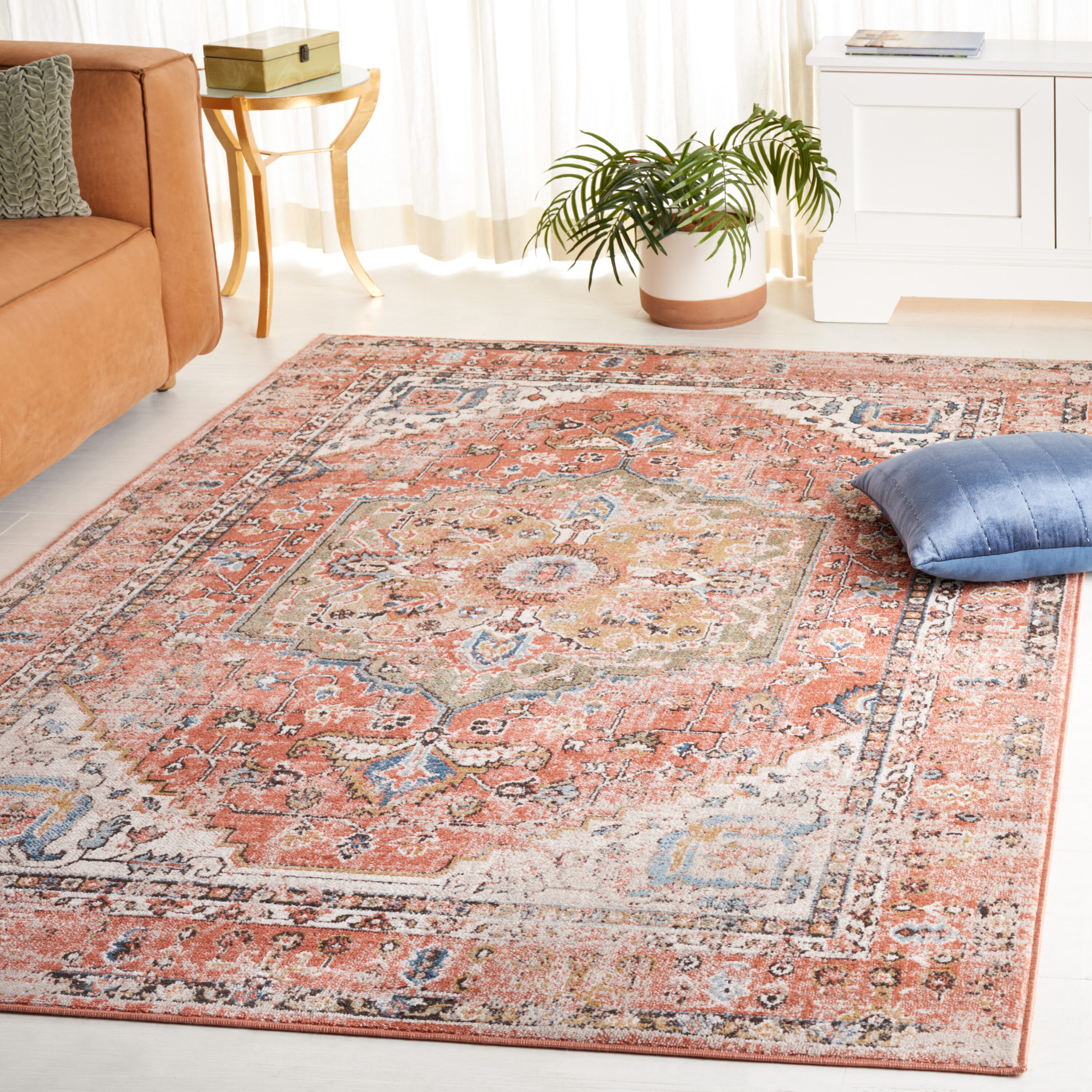 Cornelia 200 4 x 6 (ft) Loomed Polypropylene Rust Rectangular Indoor Mid-Century Modern Professionally Clean Only Area rug