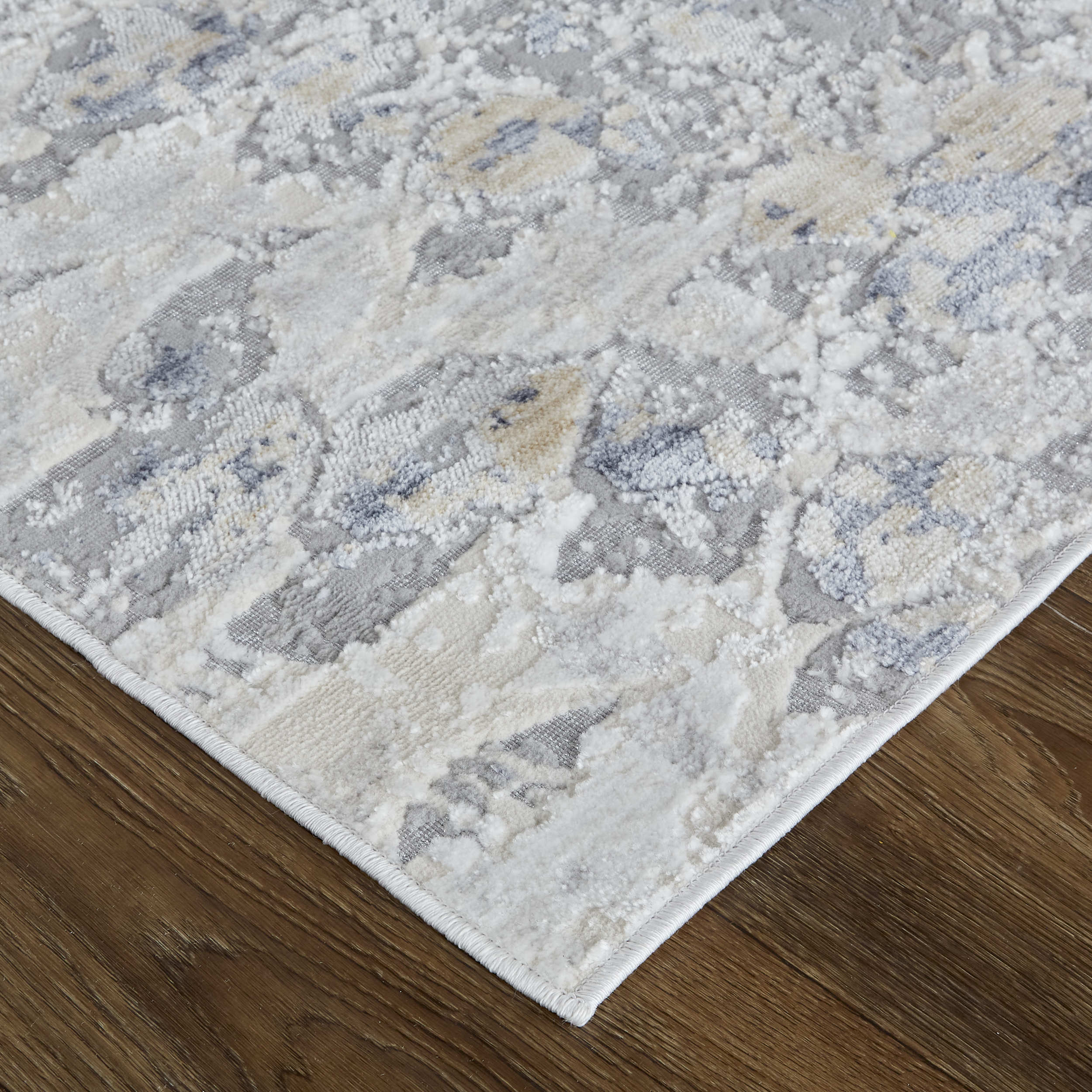 Gray and Blue Abstract Synthetic 12' x 15' Area Rug