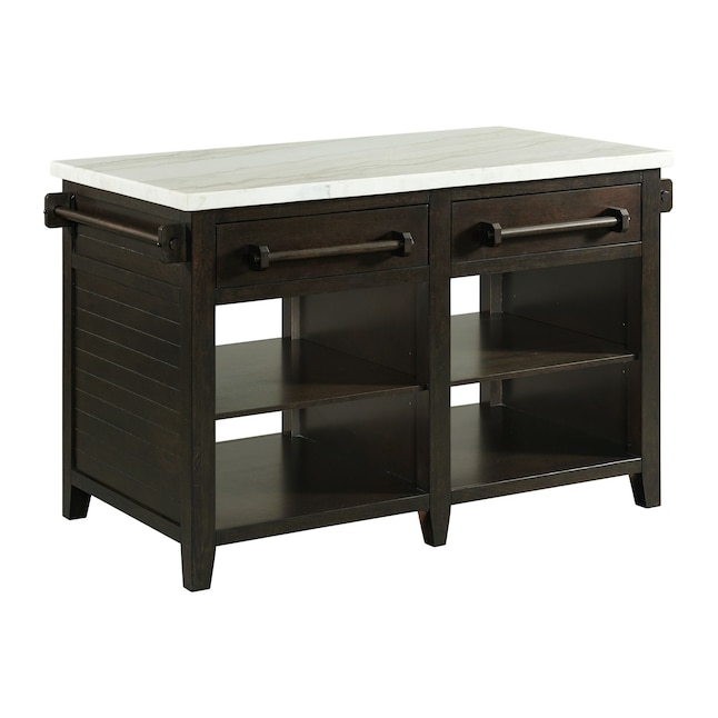 Picket House Furnishings Brown Wood, Marble Top Mobile Kitchen Island