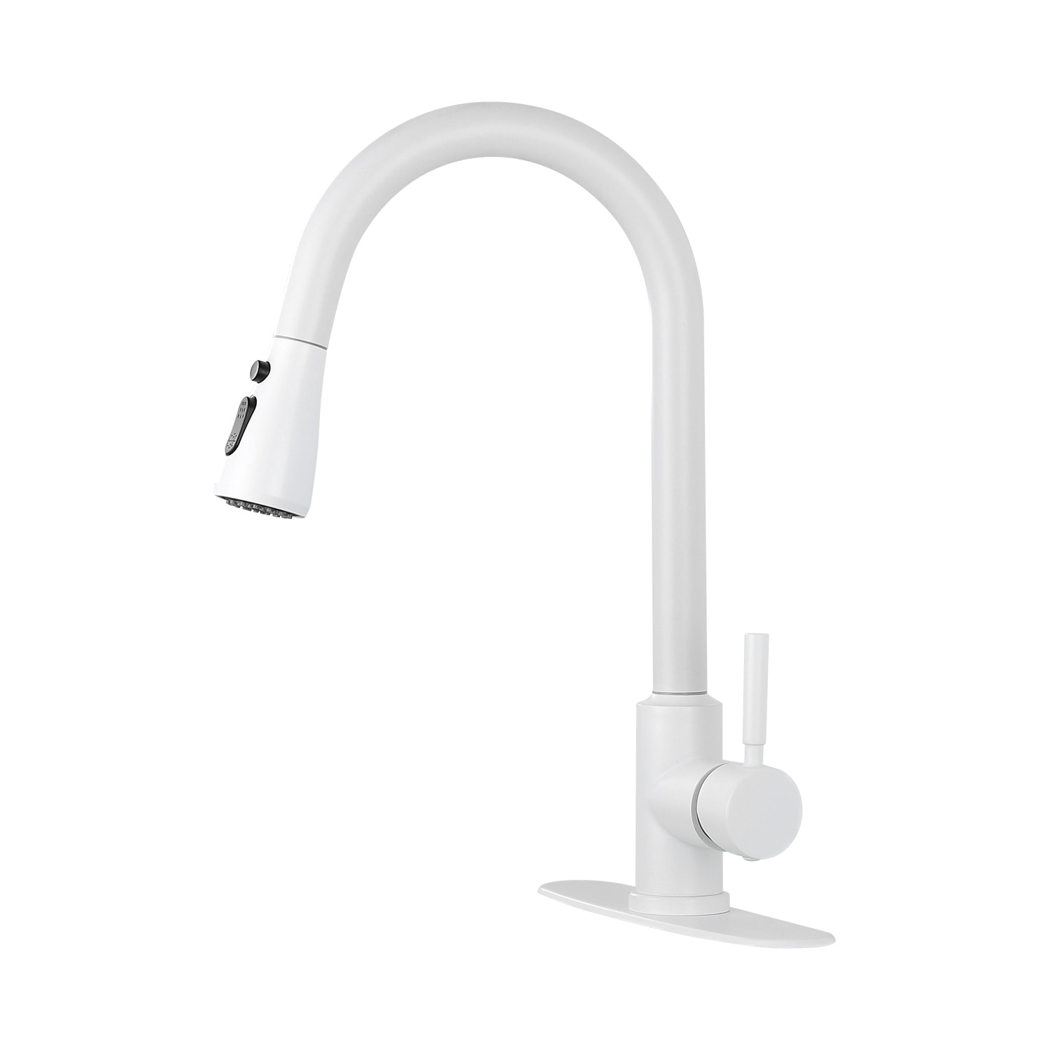 Damerin KT-ZF-03 White Single Handle Deck-mount Pull-out Kitchen Faucet with Sprayer ( Side Sprayer Included )