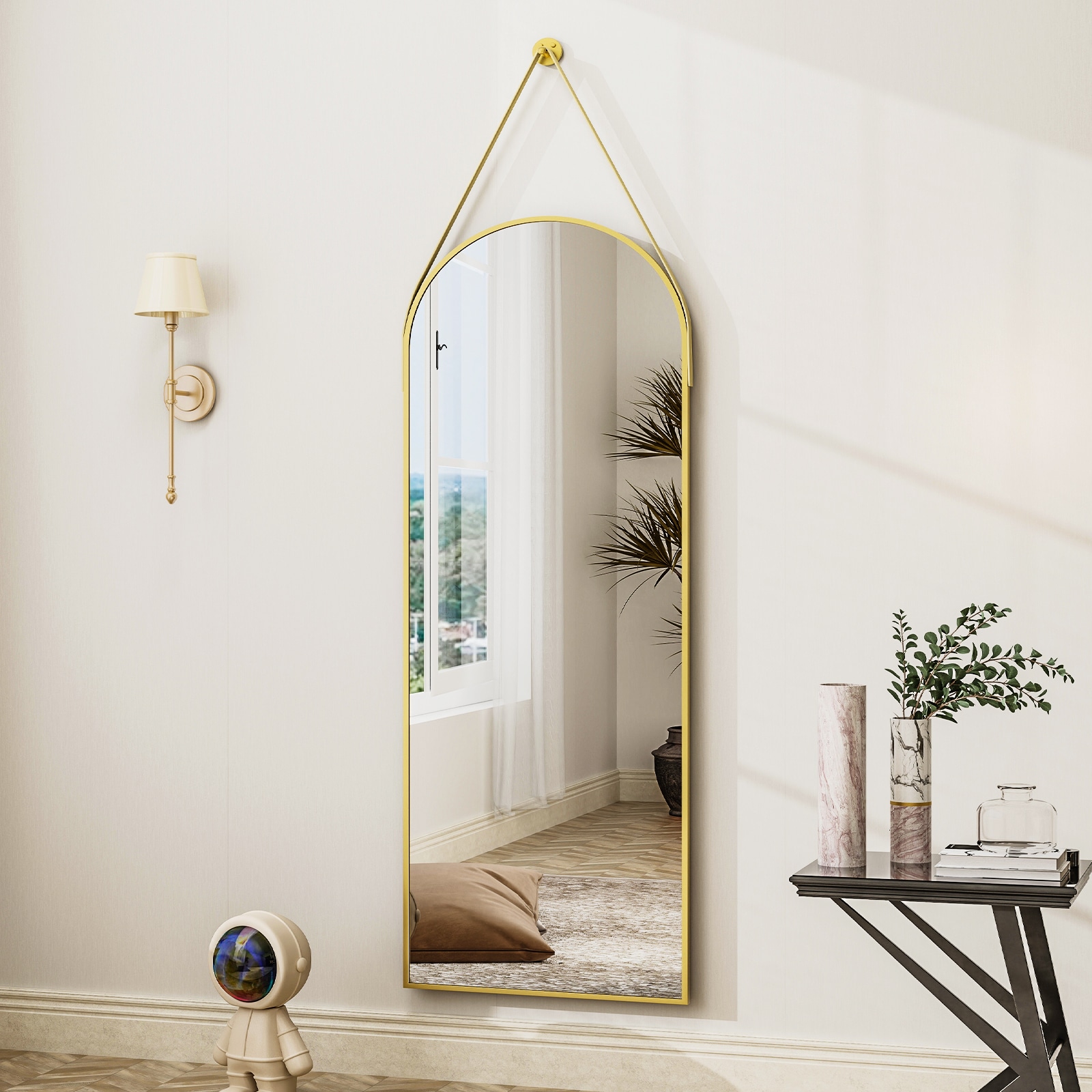 BEAUTYPEAK PDGXZJ1648G 16-Inches W x 48.0-Inches H Arch Gold Framed Wall Mirror