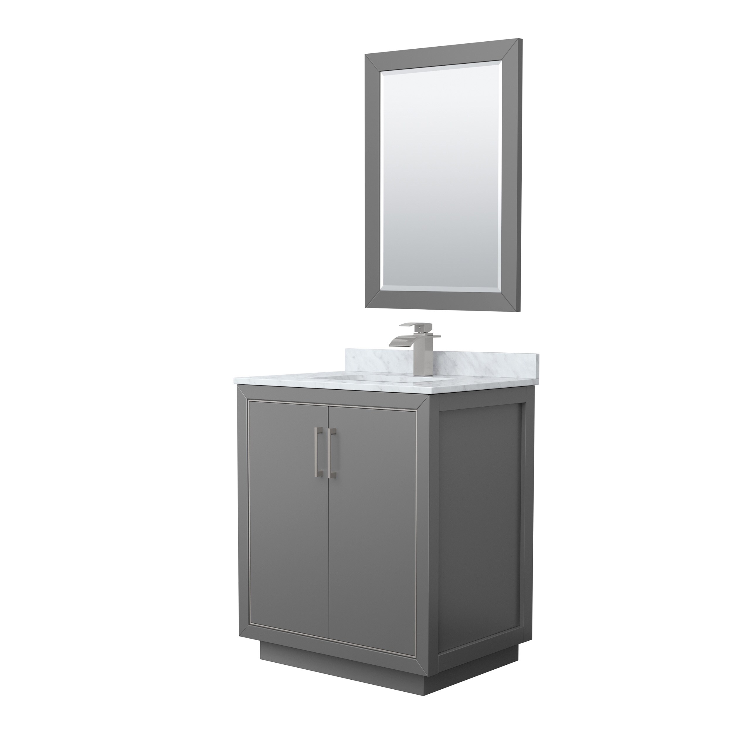 Wyndham Collection WCF111130SKGCMUNSM24 Icon 30-in Dark Gray with Brushed Nickel Trim Undermount Single Sink Bathroom Vanity with White Carrara Marble Natural Marble Top (Mirror Included)