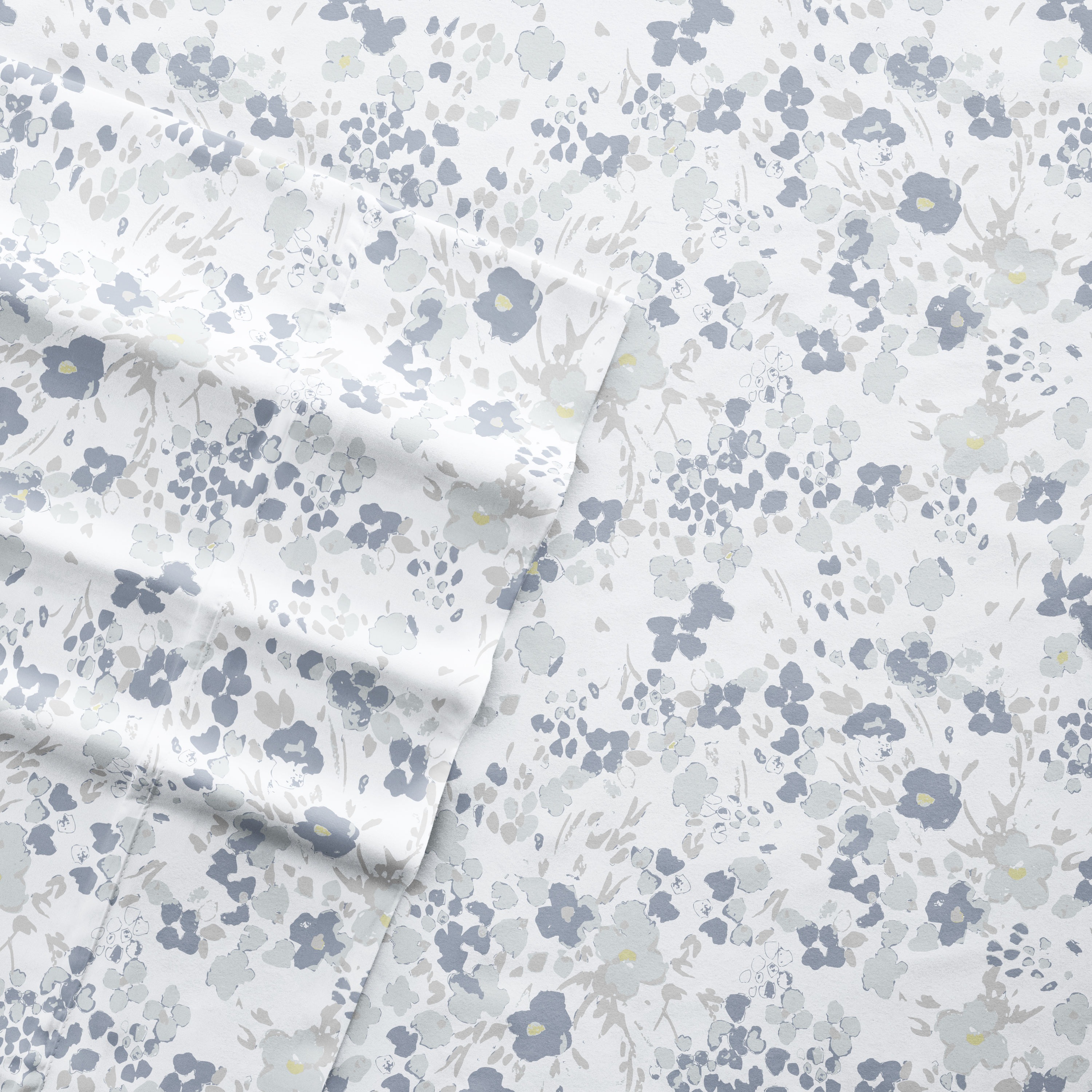 Queen Light Blue Floral Microfiber Deep Pocket Sheet Set