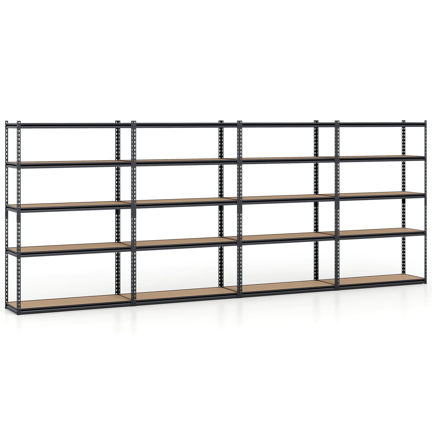 Slickblue Set of 4 Black Metal Storage Rack with Boltless Assembly and Convertible Workbench 5 Tier Rack (48 W x 18 D x 72 H) for Garage Warehouse and Basement Pantry