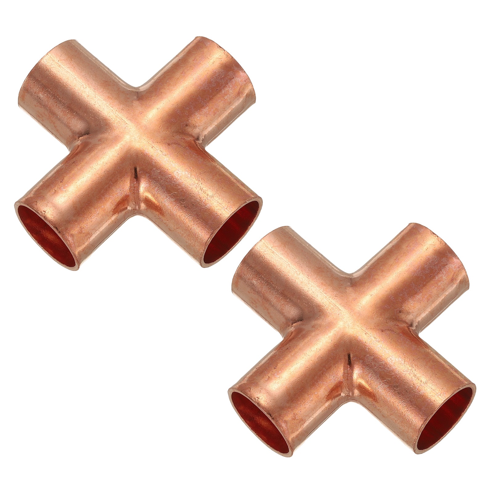 PATIKIL 3/4 Inch(19.05mm) Copper Cross Pipe Fitting 2pcs 4 Way Welding Copper End Feed Equal Pipe Connector for Plumbing Air Conditioning Refrigeration