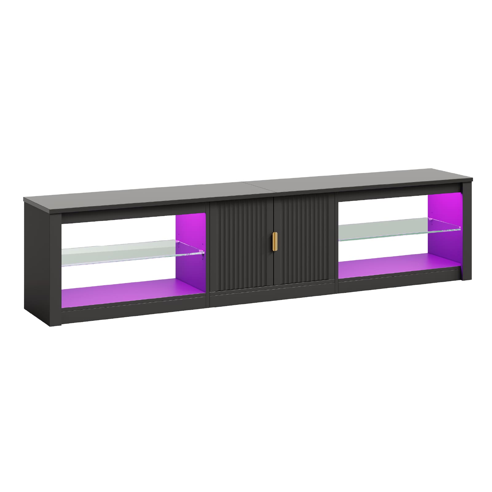 Bestier LOW-L101820C-YBLK 80-in W Black TV Stand with Cabinet