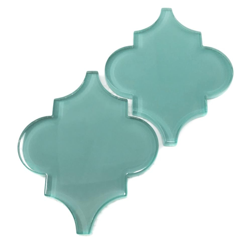 Giorbello G9131-SMPL Sample- Glass Tiles Teal 4-1/2-in x 4-1/2-in Glossy Glass Patterned Arabesque Wall Tile