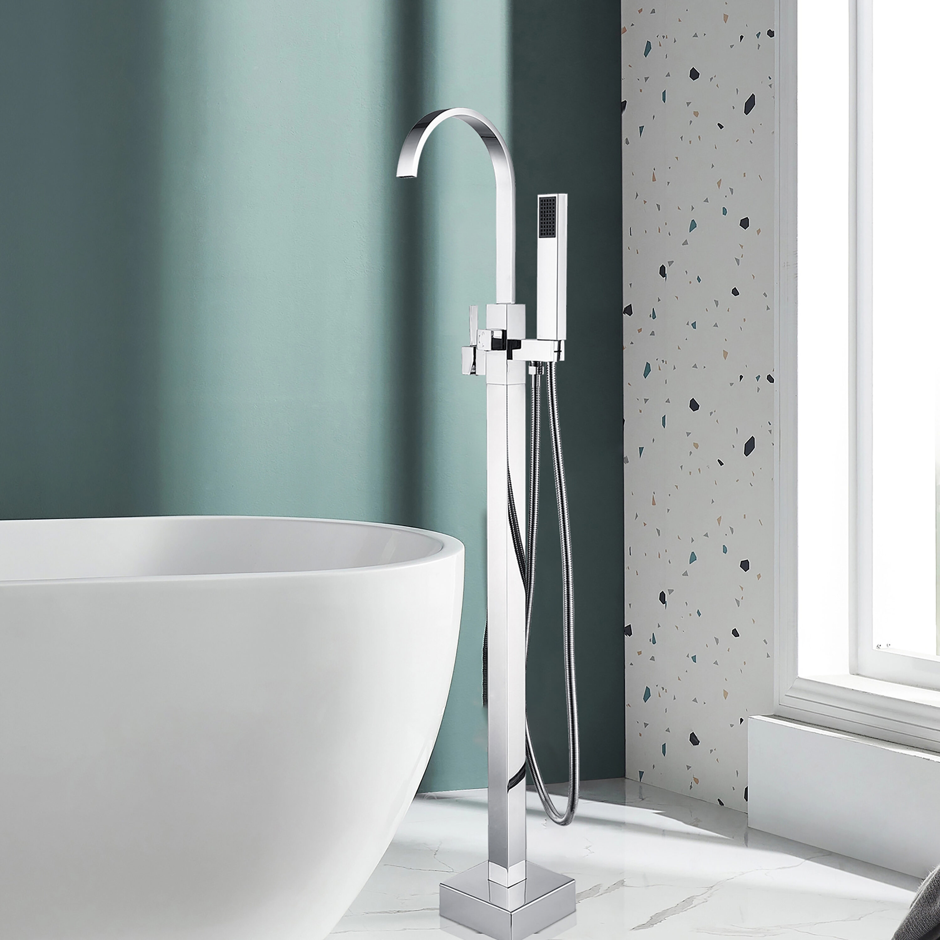 Maincraft HHK016 Chrome plated 1-handle Freestanding Low-arc Bathtub Faucet with Hand Shower ( Valve Included )