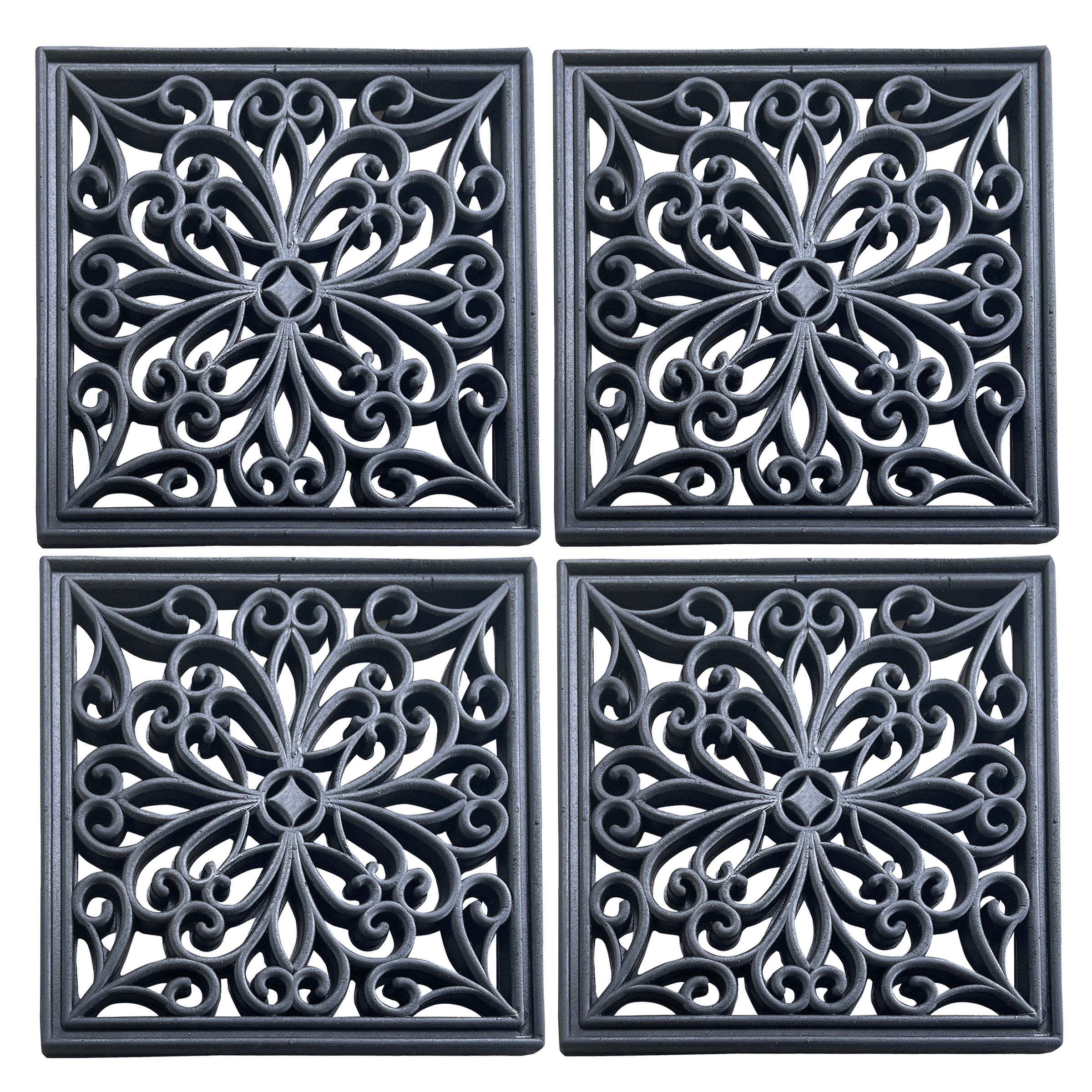 AmeriHome RMSS124 Black Rubber Square Outdoor Decorative Home Door mat