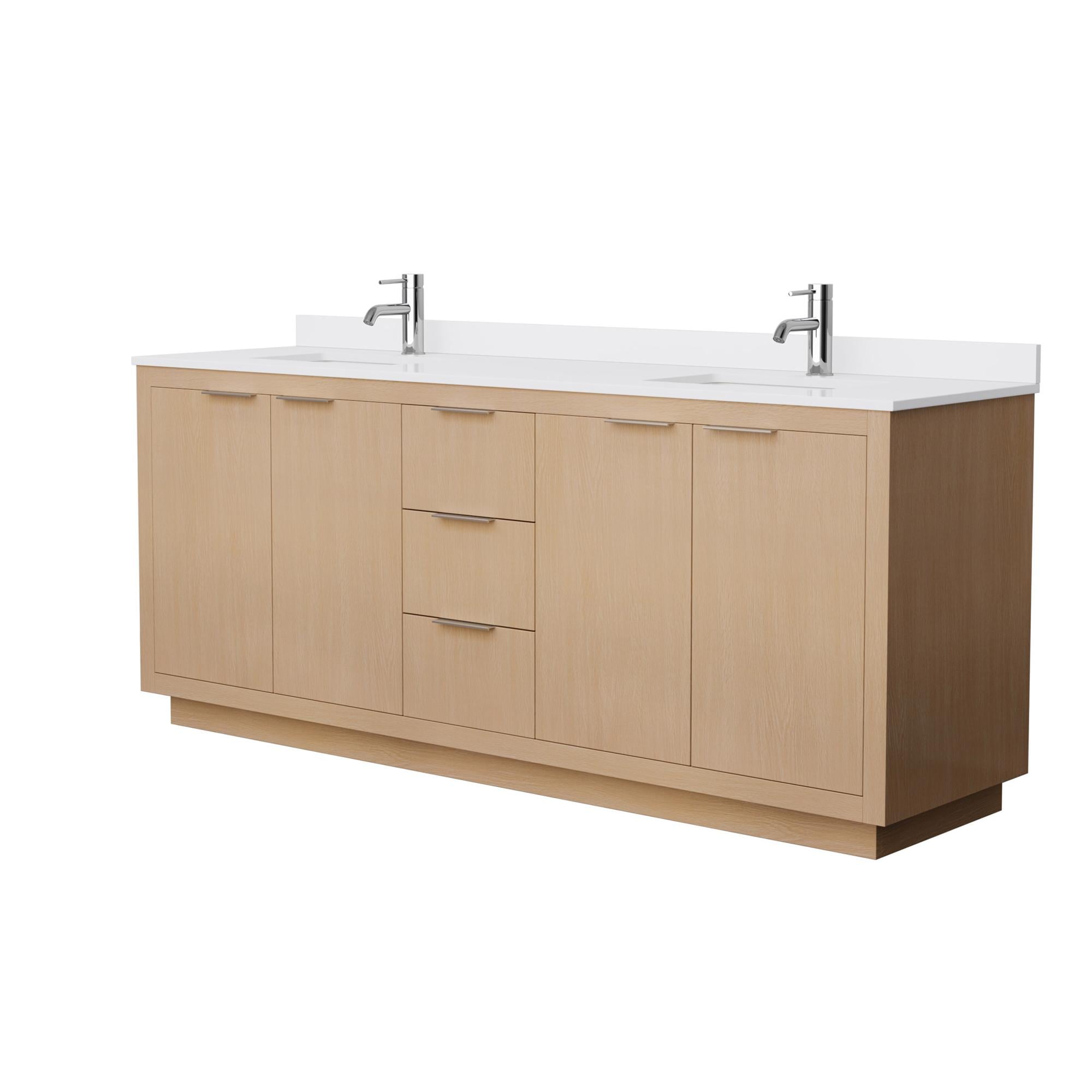 Wyndham Collection Maroni 80-in Light Straw with Brushed Nickel Trim Undermount Double Sink Bathroom Vanity with White Cultured Marble Cultured Marble Top